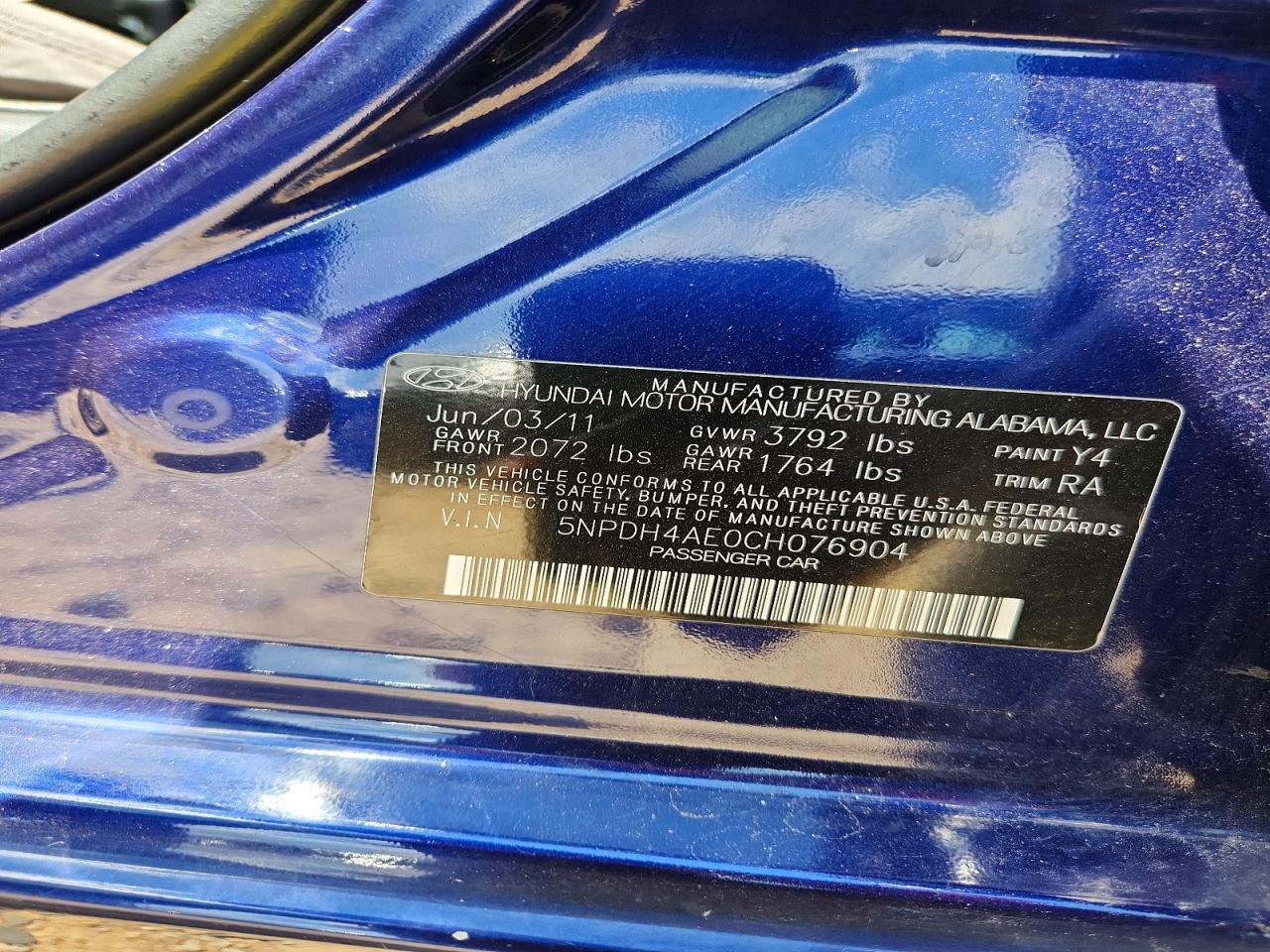 2012 Hyundai Elantra Gls Blue vin: 5NPDH4AE0CH076904