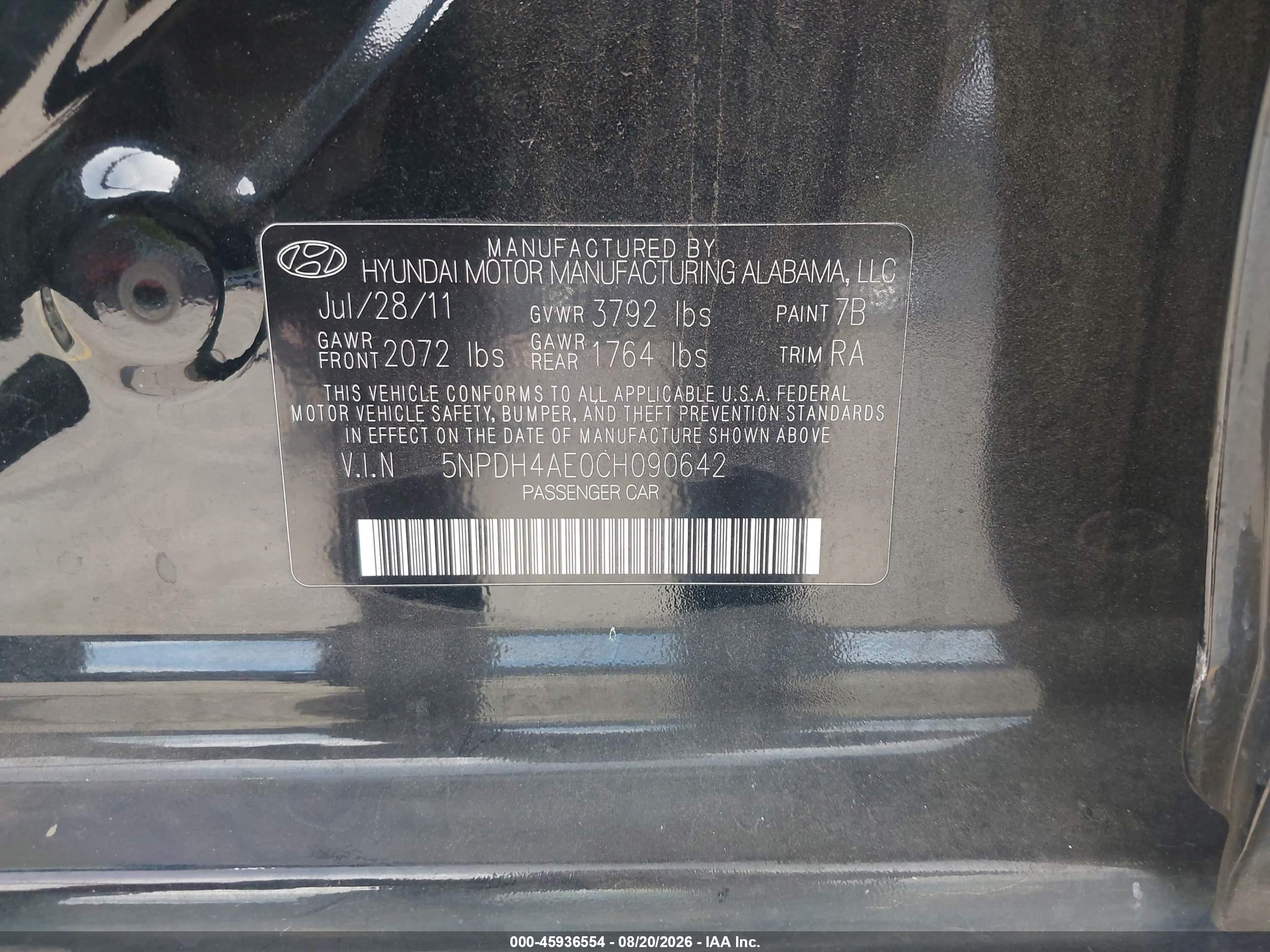 2012 Hyundai Elantra Gls Black vin: 5NPDH4AE0CH090642