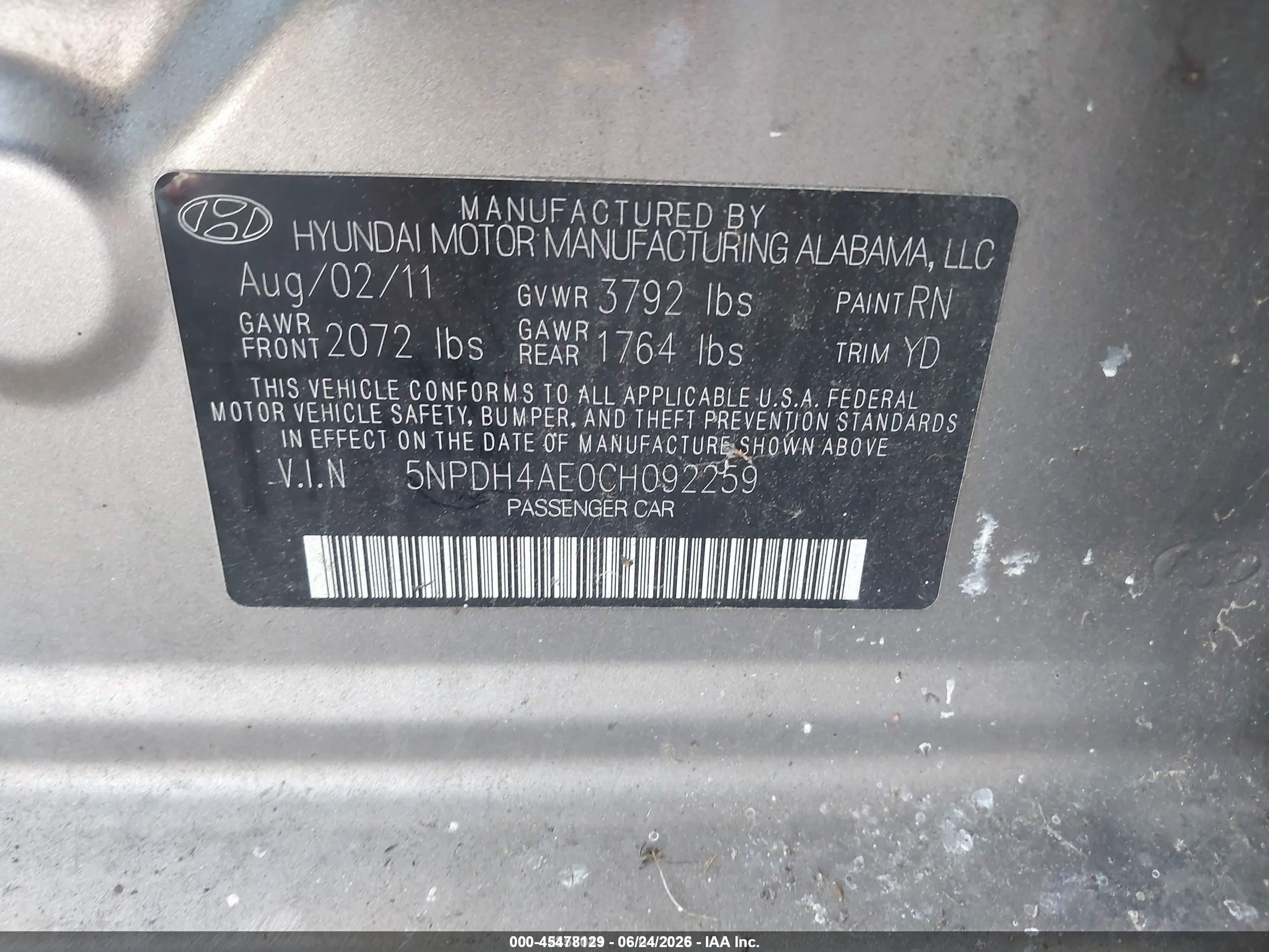 2012 Hyundai Elantra Gls Champagne vin: 5NPDH4AE0CH092259