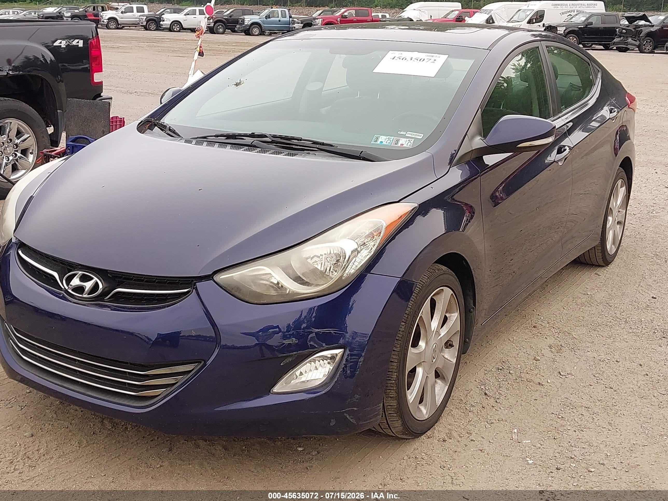 2012 Hyundai Elantra Limited Blue vin: 5NPDH4AE0CH103194