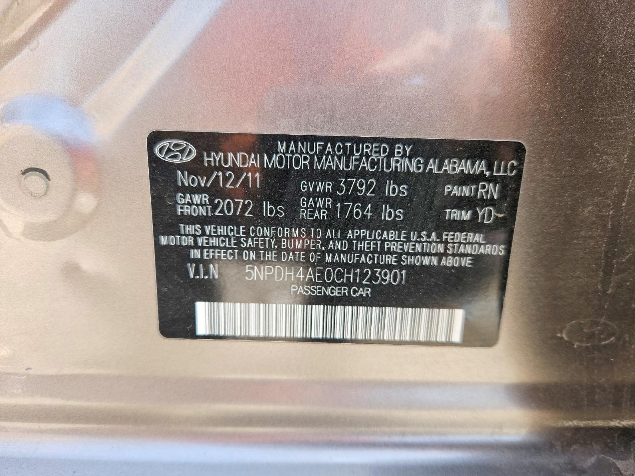 2012 Hyundai Elantra Gls Gray vin: 5NPDH4AE0CH123901