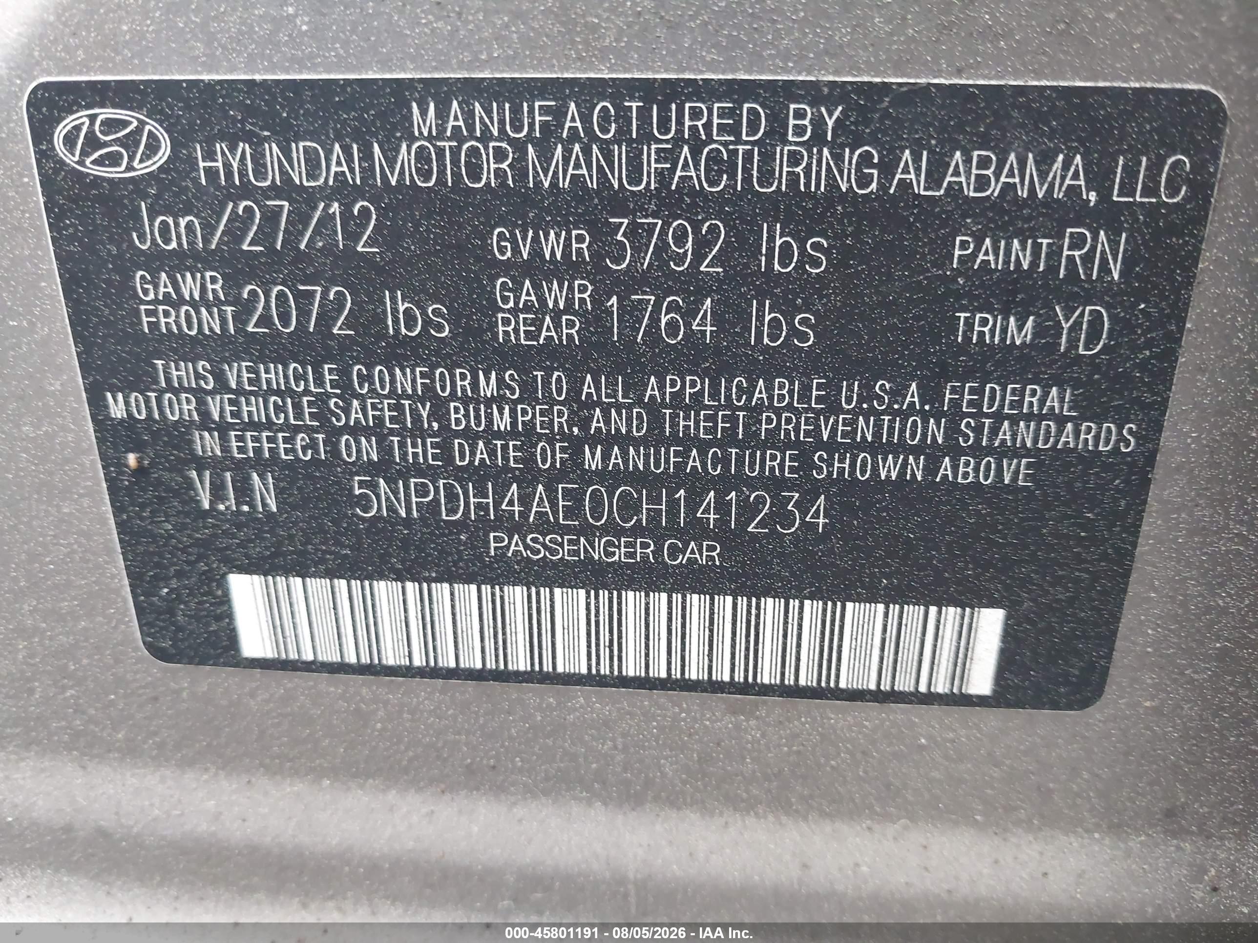 2012 Hyundai Elantra Gls Champagne vin: 5NPDH4AE0CH141234