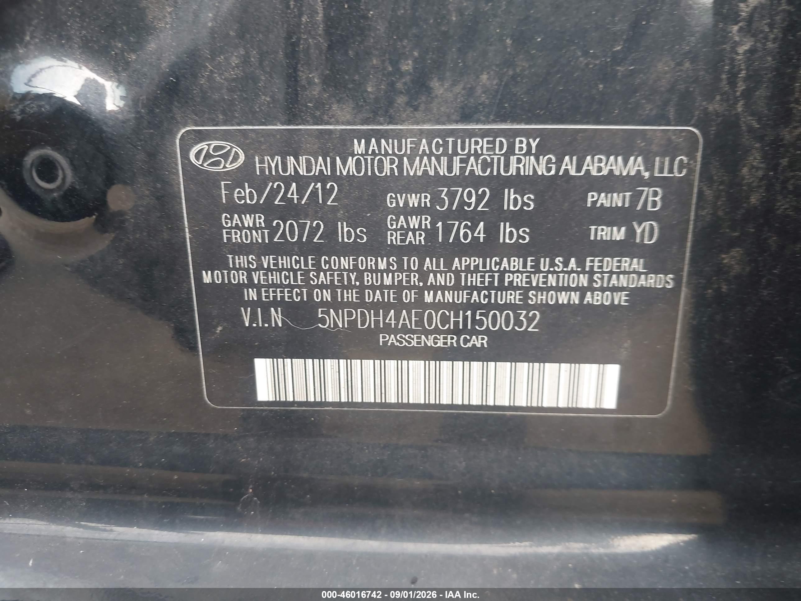 2012 Hyundai Elantra Limited Черный vin: 5NPDH4AE0CH150032