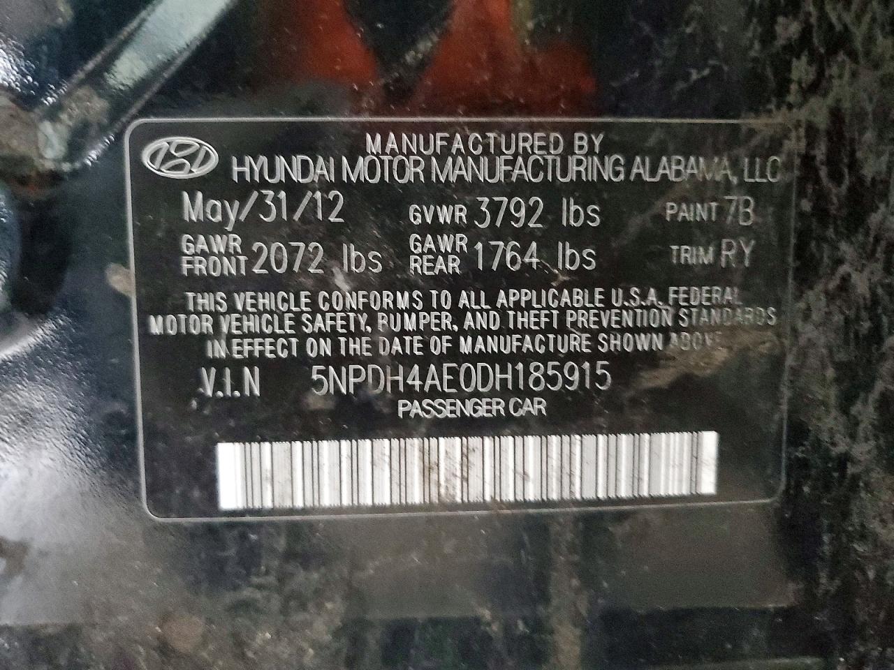 2013 Hyundai Elantra Limited Black vin: 5NPDH4AE0DH185915