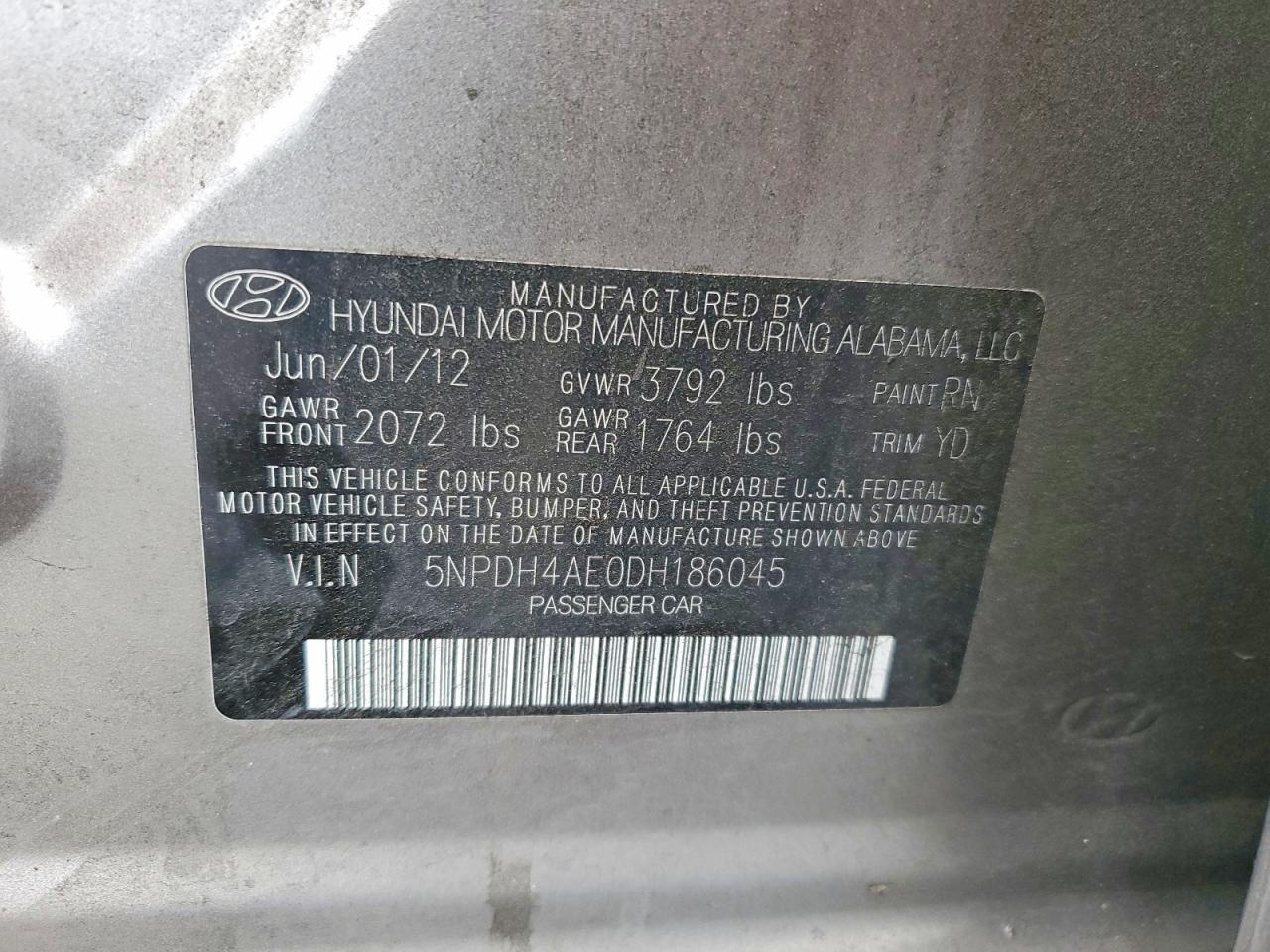 2013 Hyundai Elantra Gls Beige vin: 5NPDH4AE0DH186045