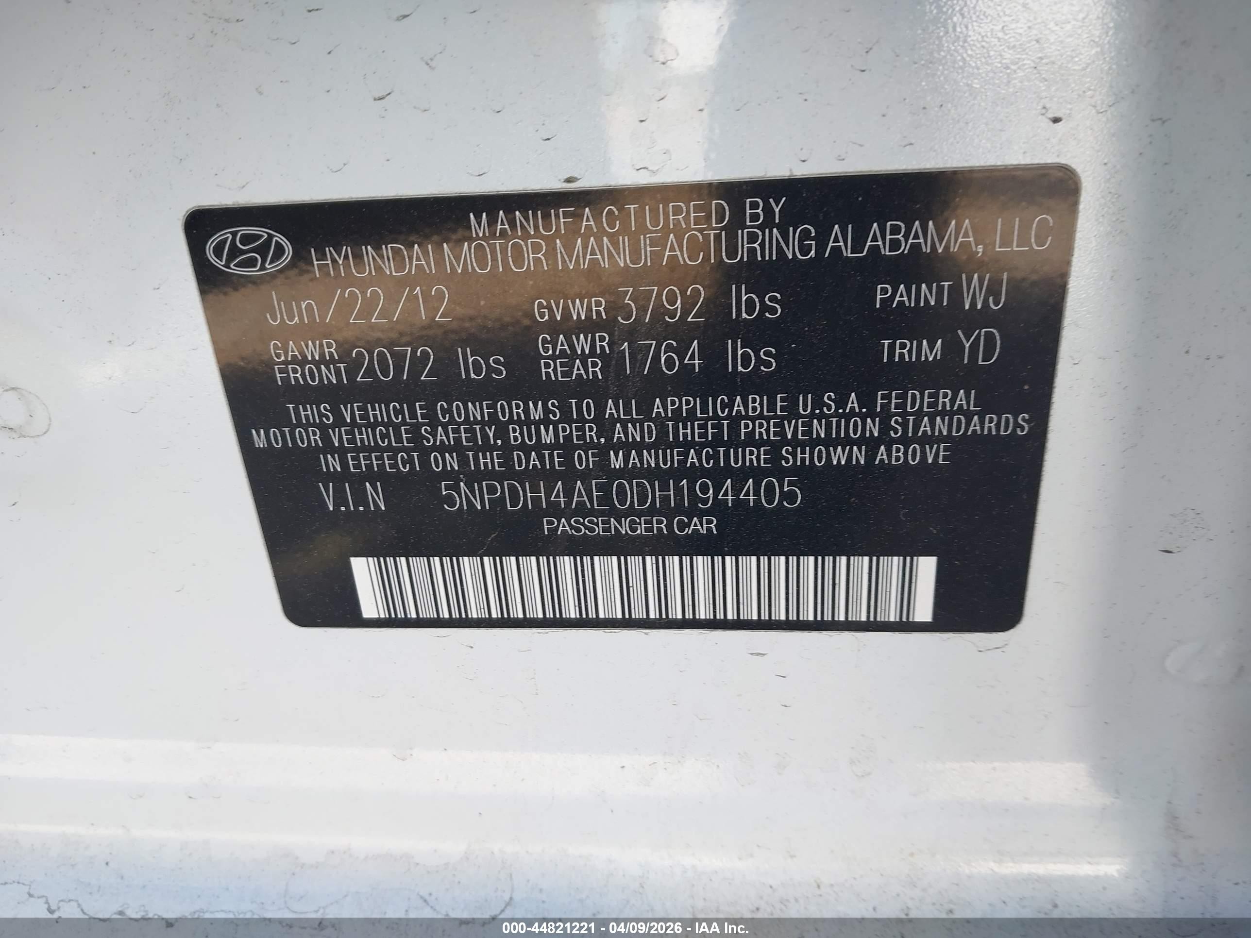 2013 Hyundai Elantra Gls/limited White vin: 5NPDH4AE0DH194405