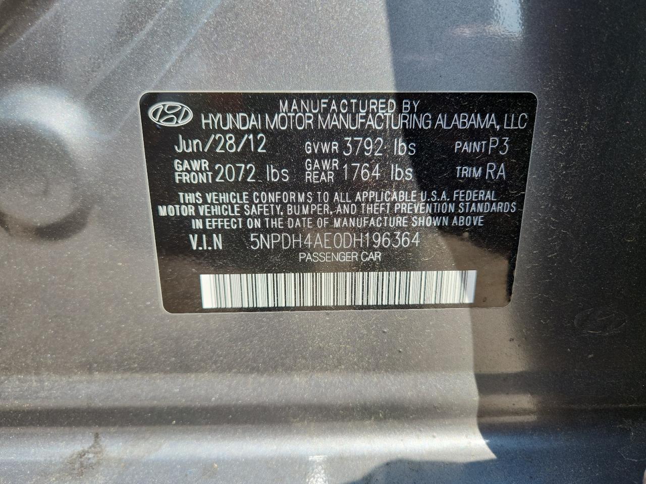 2013 Hyundai Elantra Limited Gray vin: 5NPDH4AE0DH196364