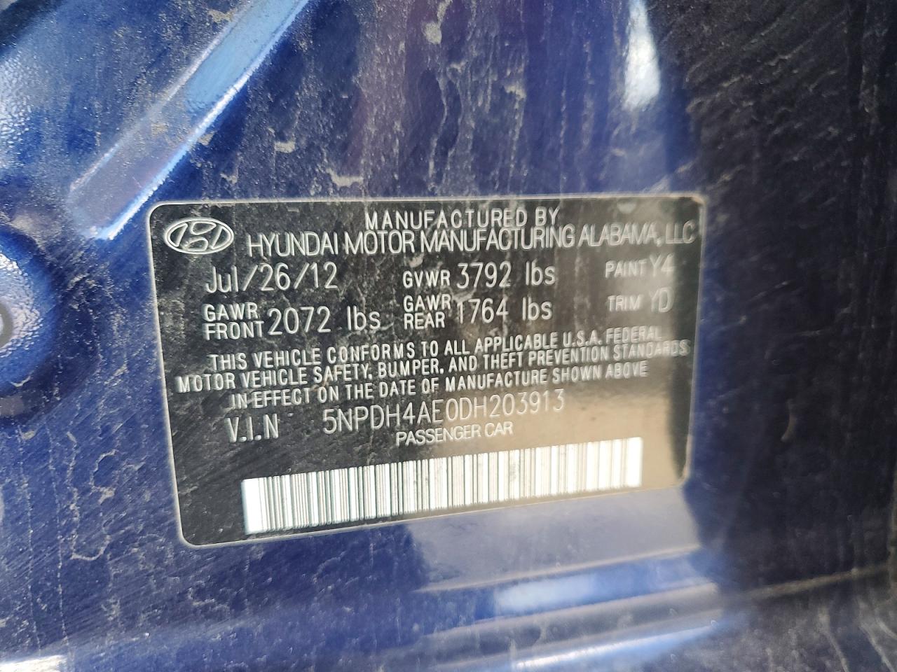 2013 Hyundai Elantra Gls Blue vin: 5NPDH4AE0DH203913