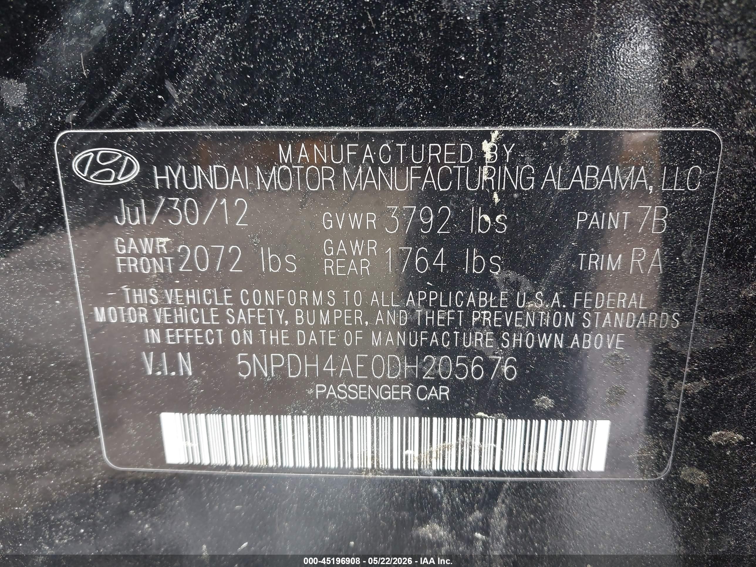 2013 Hyundai Elantra Gls Black vin: 5NPDH4AE0DH205676
