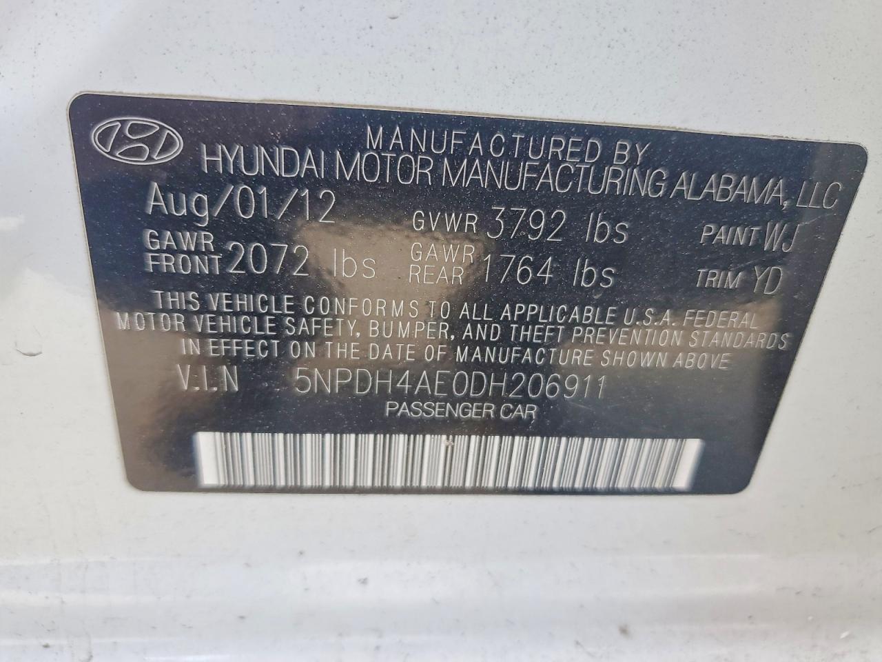 2013 Hyundai Elantra Gls White vin: 5NPDH4AE0DH206911