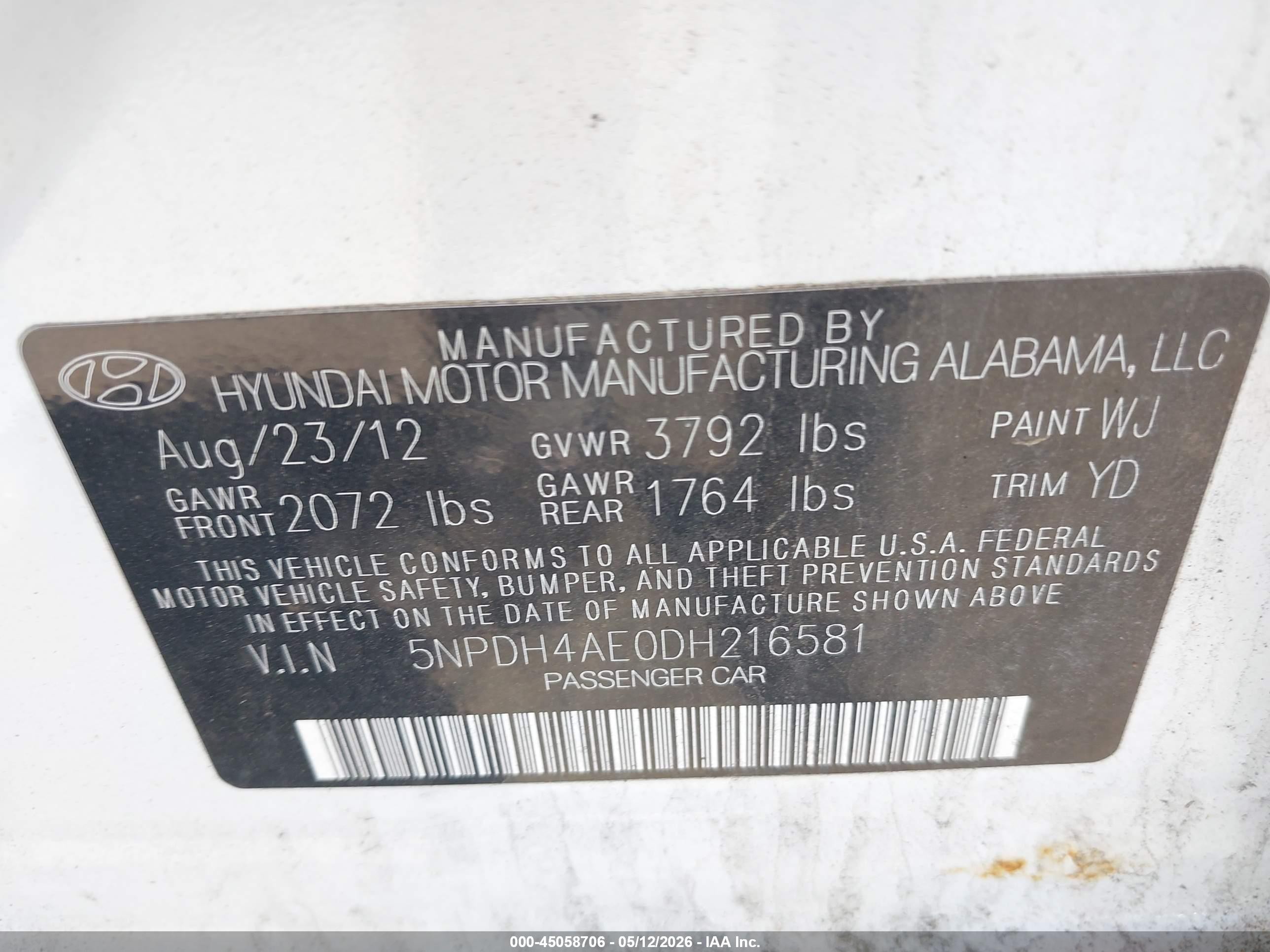 2013 Hyundai Elantra Gls White vin: 5NPDH4AE0DH216581