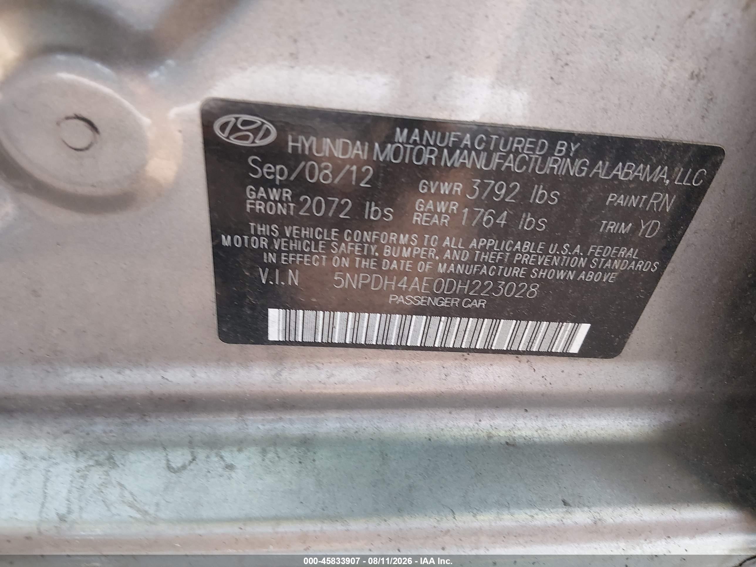 2013 Hyundai Elantra Gls Gold vin: 5NPDH4AE0DH223028