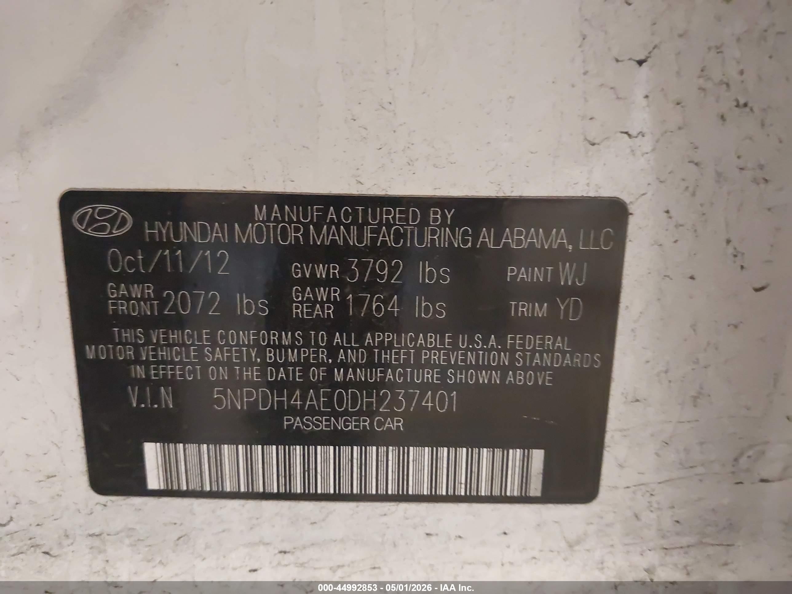 2013 Hyundai Elantra Limited White vin: 5NPDH4AE0DH237401
