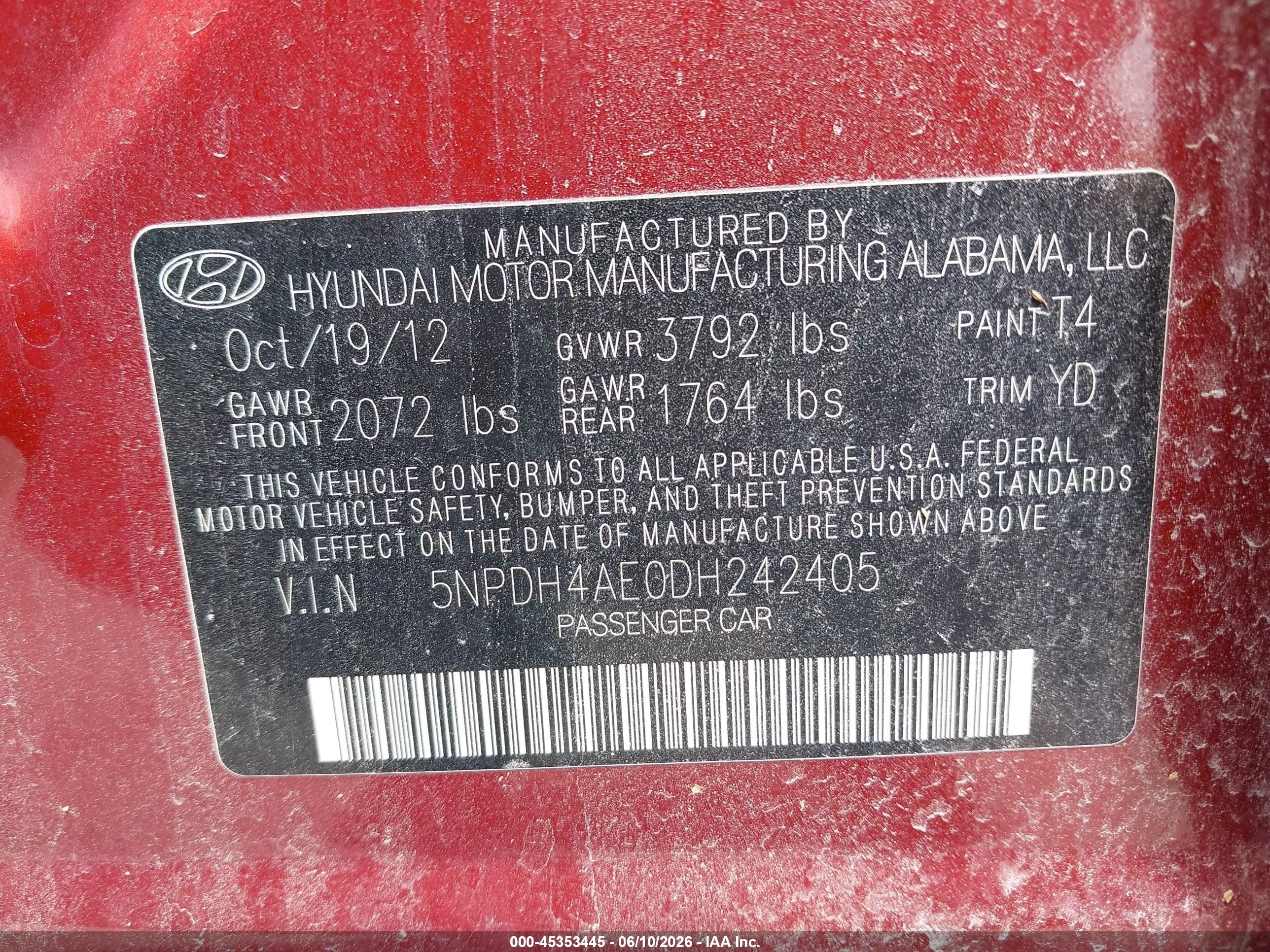 2013 Hyundai Elantra Limited Red vin: 5NPDH4AE0DH242405