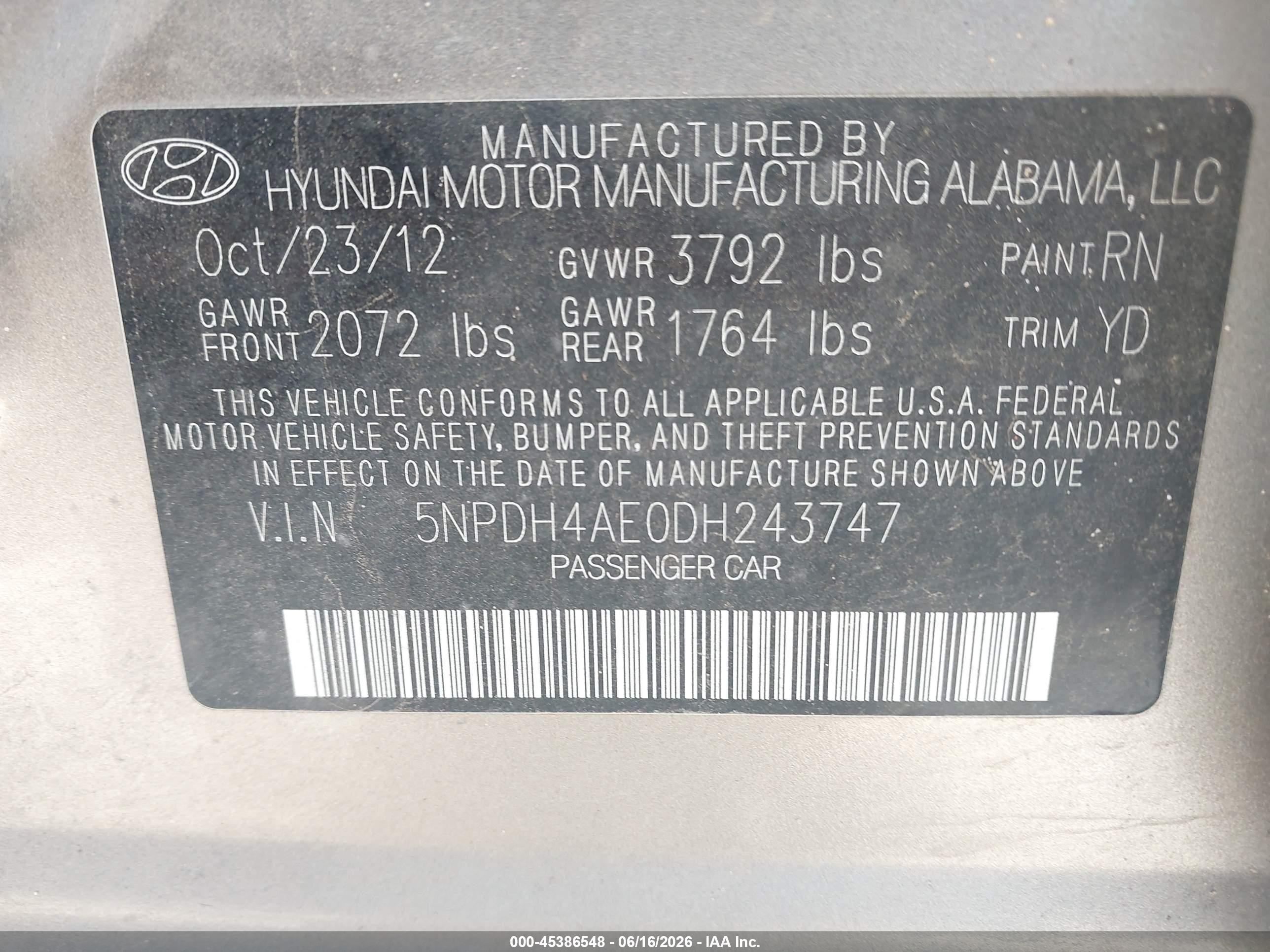 2013 Hyundai Elantra Limited Серый vin: 5NPDH4AE0DH243747