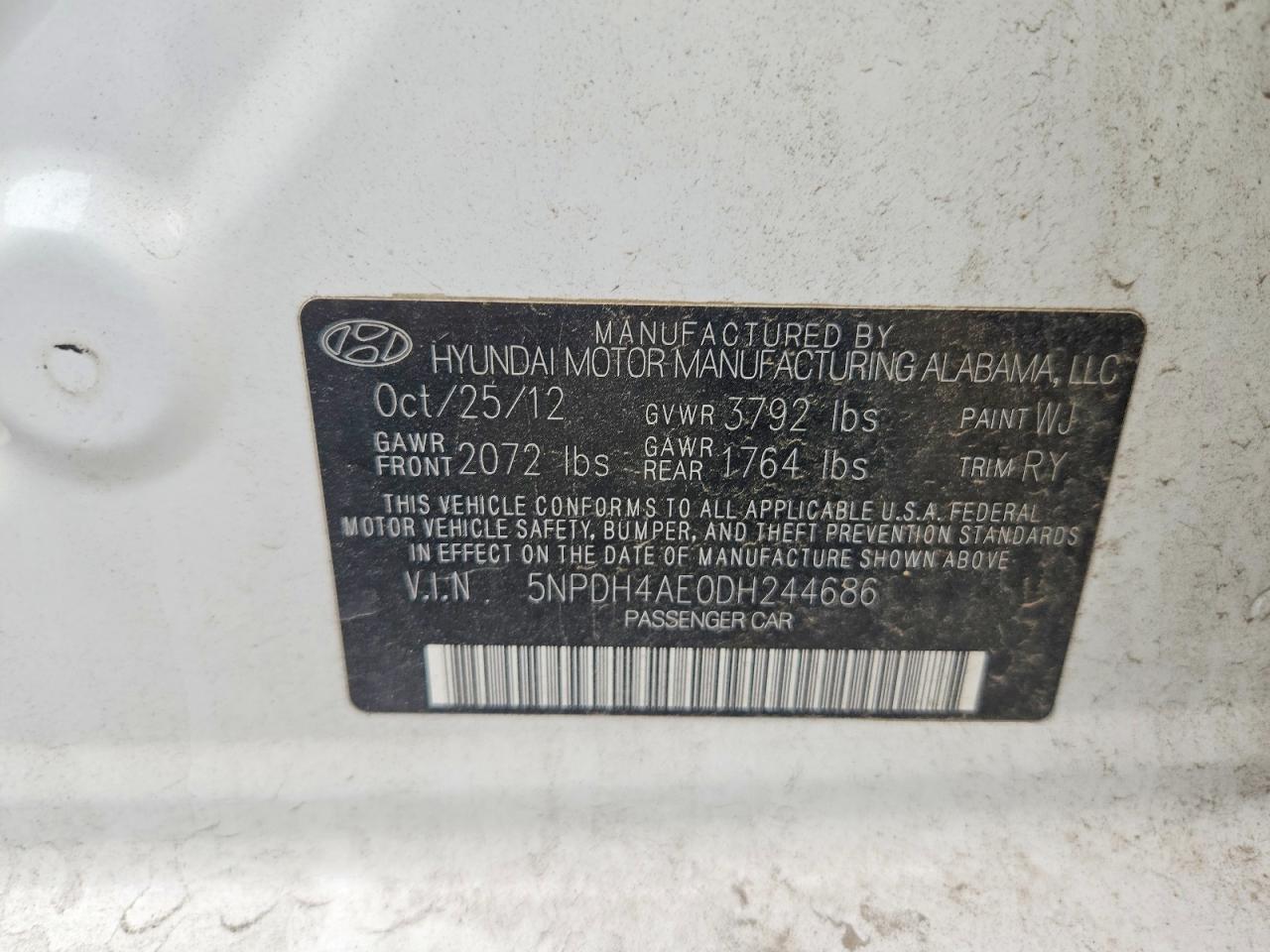 2013 Hyundai Elantra Limited White vin: 5NPDH4AE0DH244686