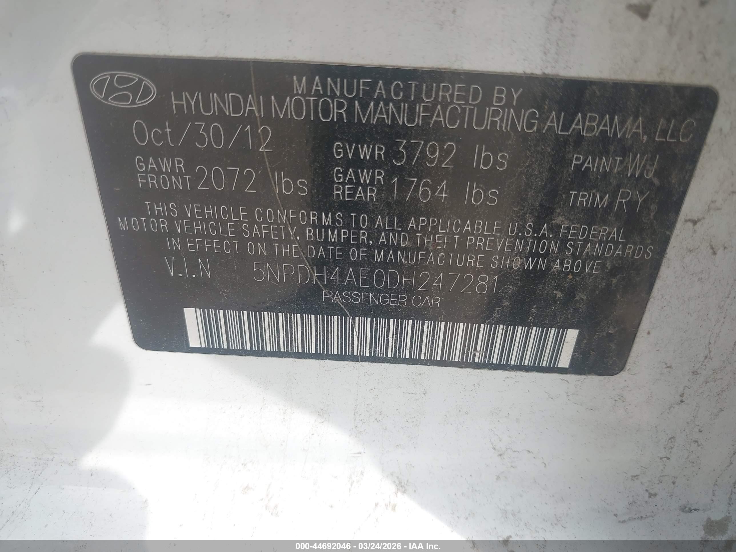 2013 Hyundai Elantra Limited White vin: 5NPDH4AE0DH247281