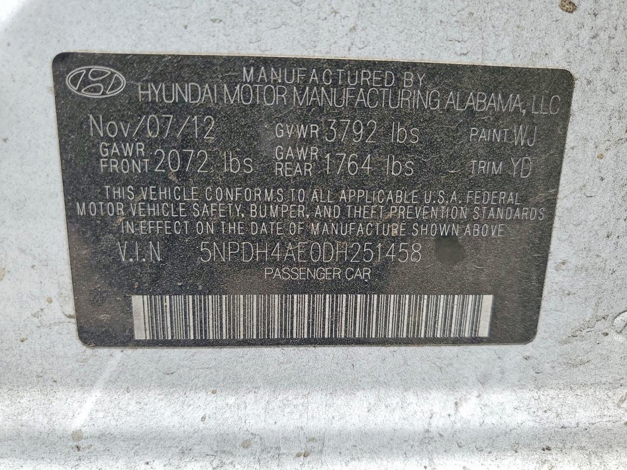 2013 Hyundai Elantra Limited White vin: 5NPDH4AE0DH251458