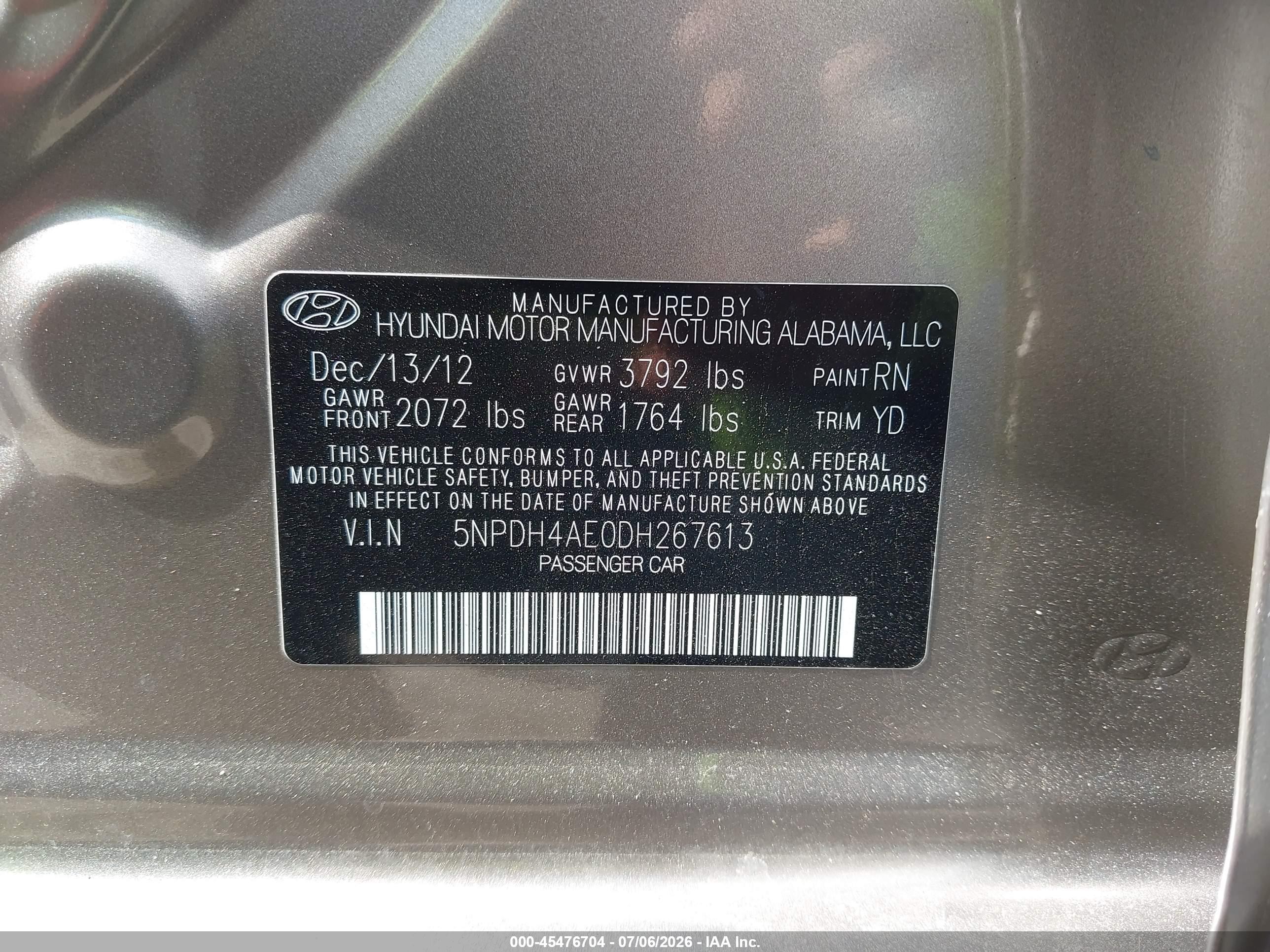 2013 Hyundai Elantra Gls Beige vin: 5NPDH4AE0DH267613