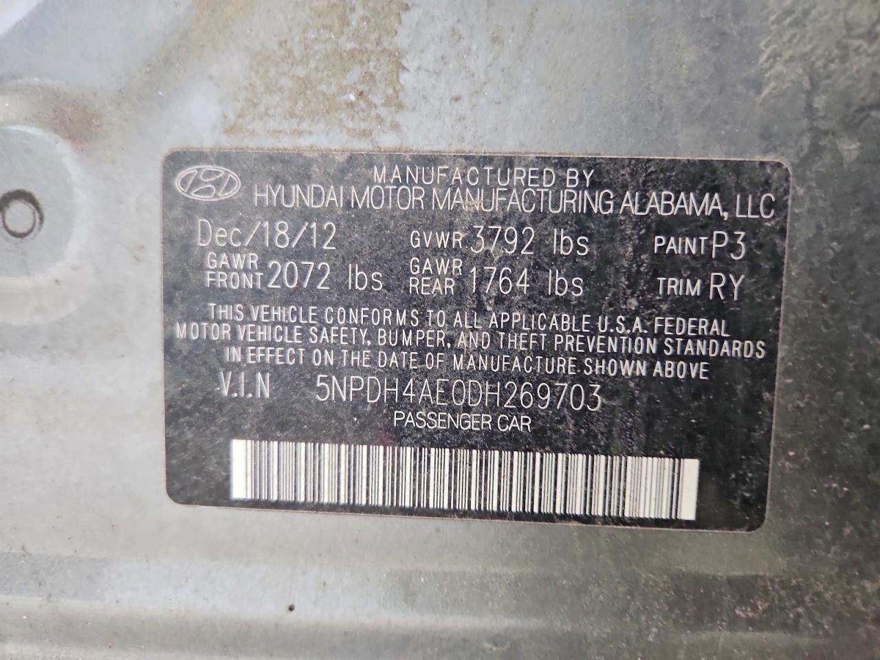2013 Hyundai Elantra Limited Gray vin: 5NPDH4AE0DH269703