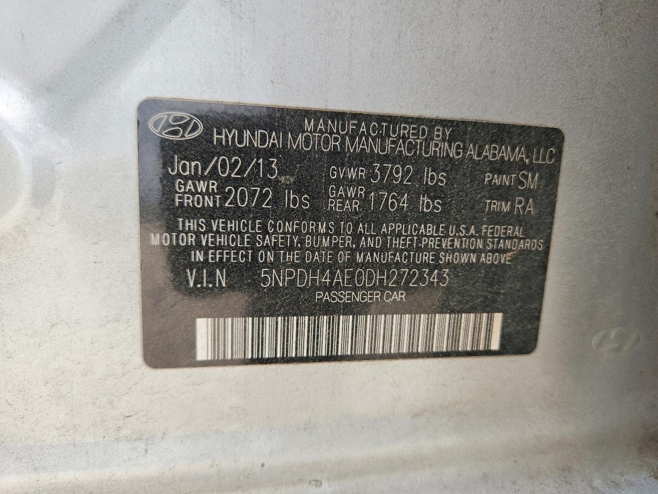 2013 Hyundai Elantra Gls Gray vin: 5NPDH4AE0DH272343