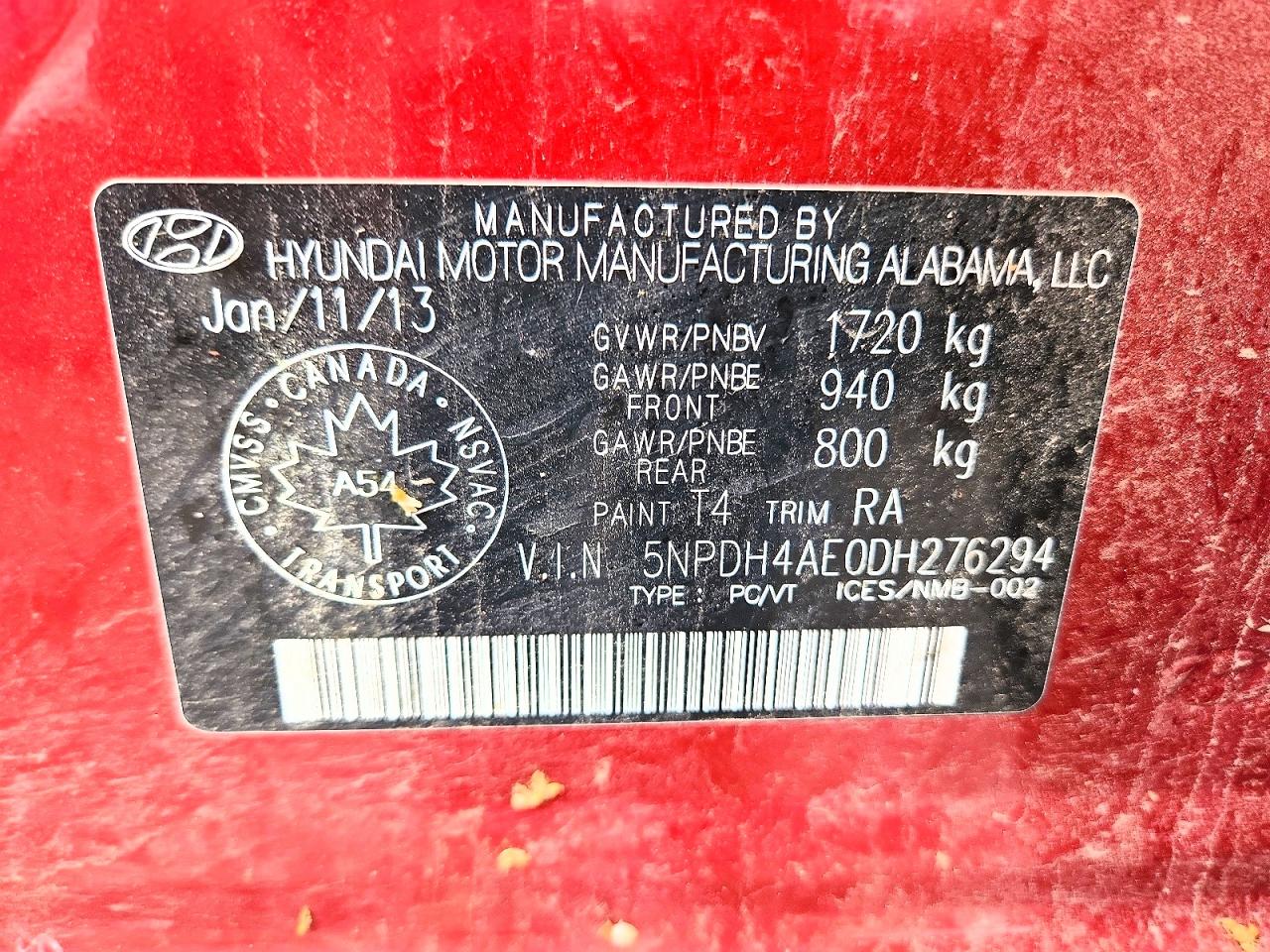 2013 Hyundai Elantra Gls Red vin: 5NPDH4AE0DH276294