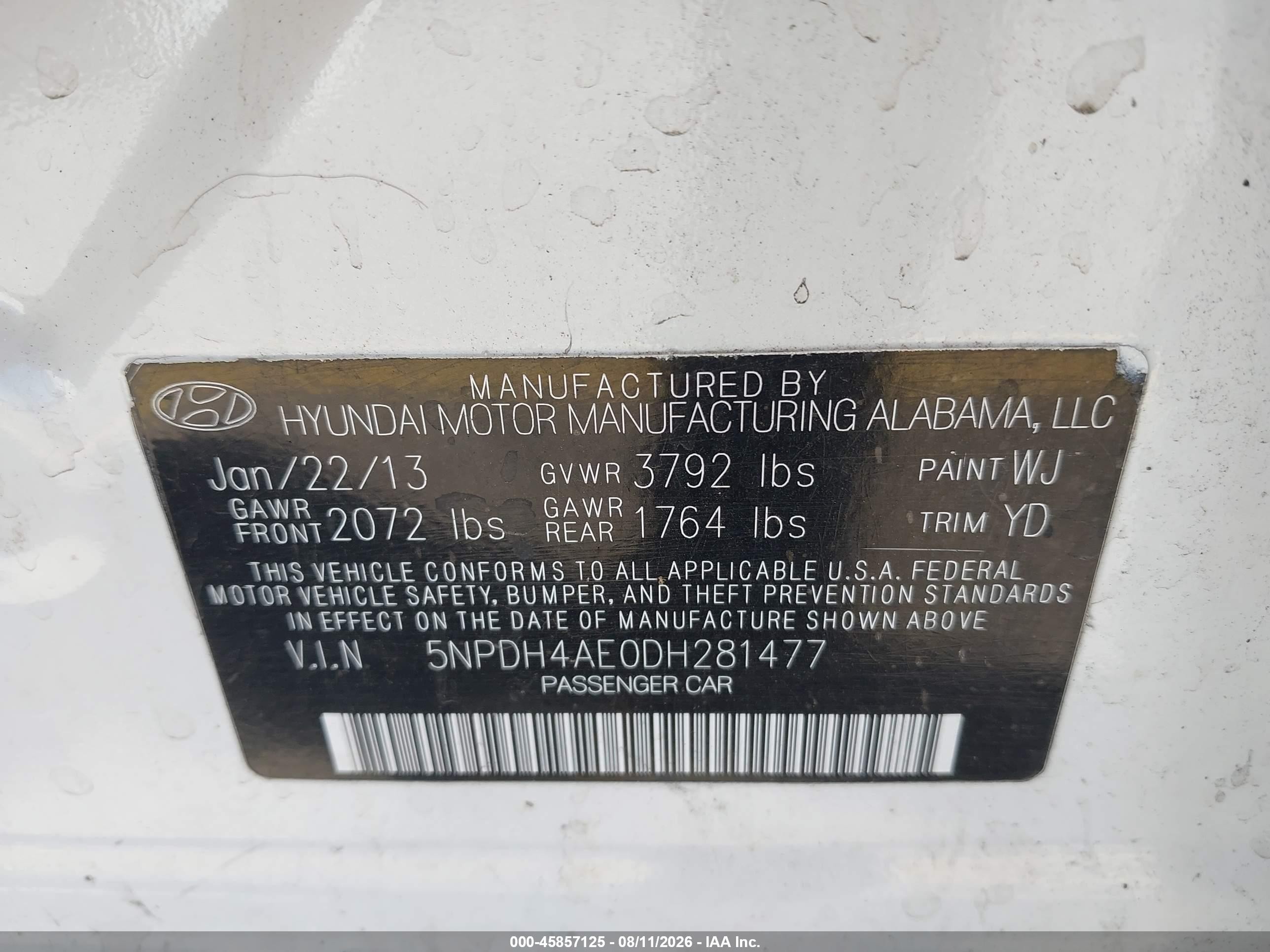 2013 Hyundai Elantra Gls White vin: 5NPDH4AE0DH281477