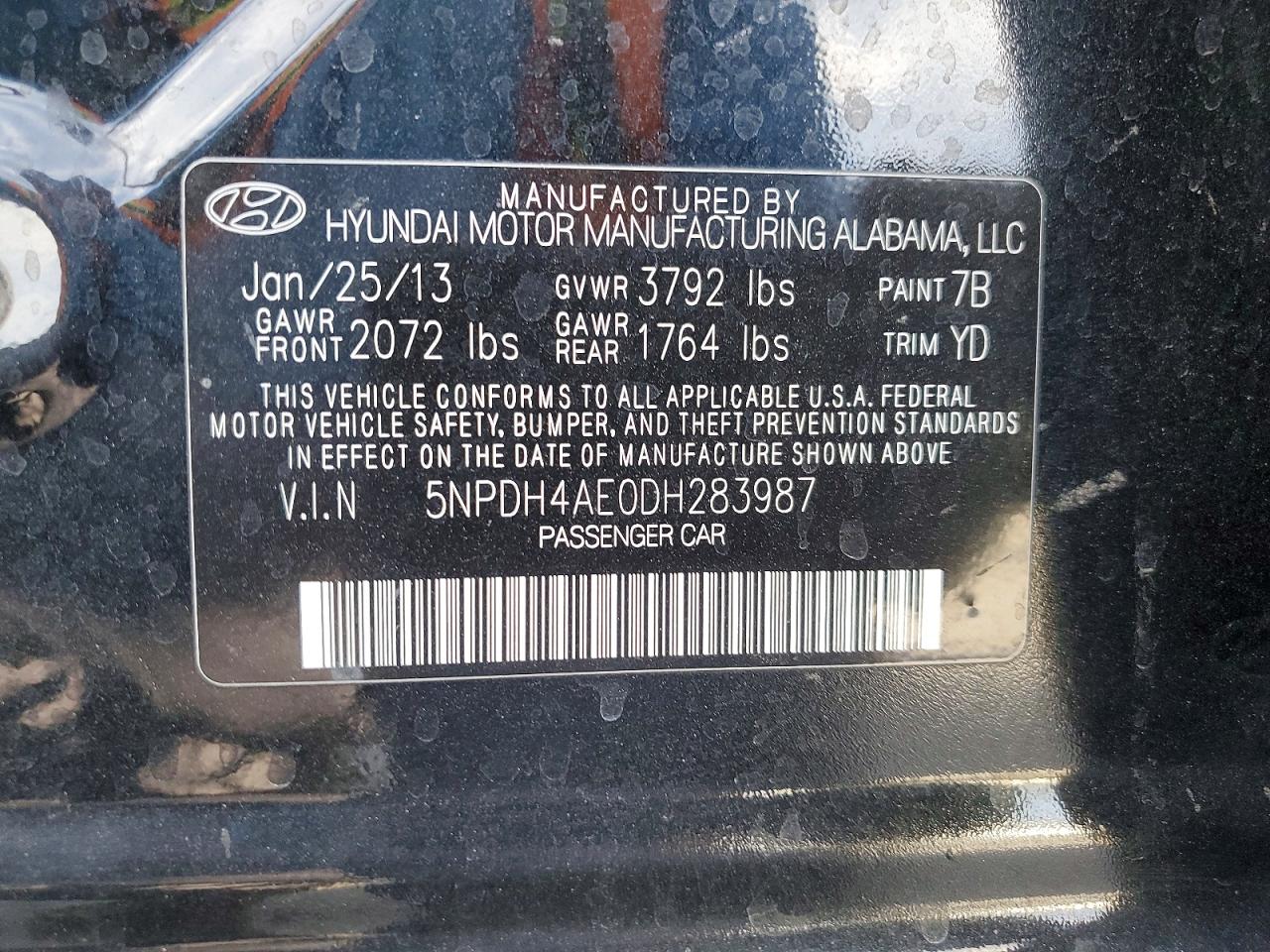 2013 Hyundai Elantra Gls Black vin: 5NPDH4AE0DH283987