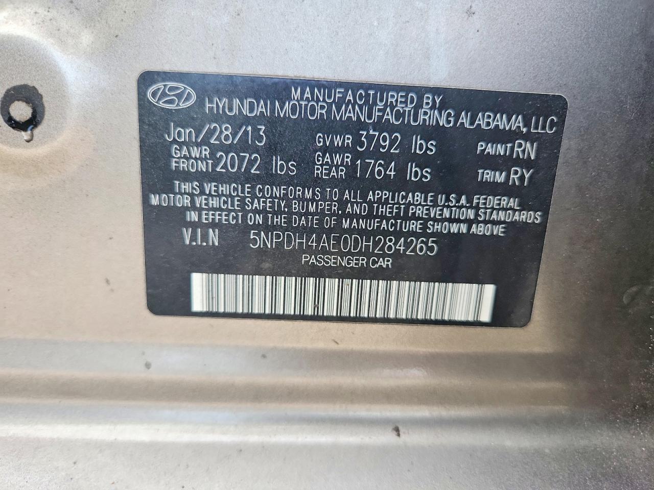 2013 Hyundai Elantra Limited Серый vin: 5NPDH4AE0DH284265