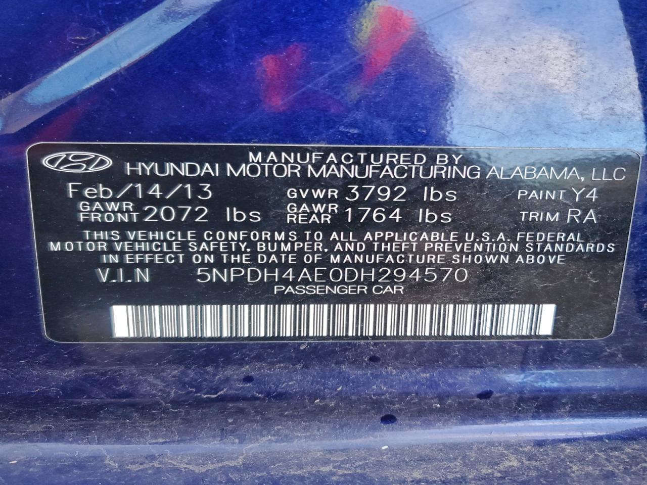 2013 Hyundai Elantra Gls Blue vin: 5NPDH4AE0DH294570