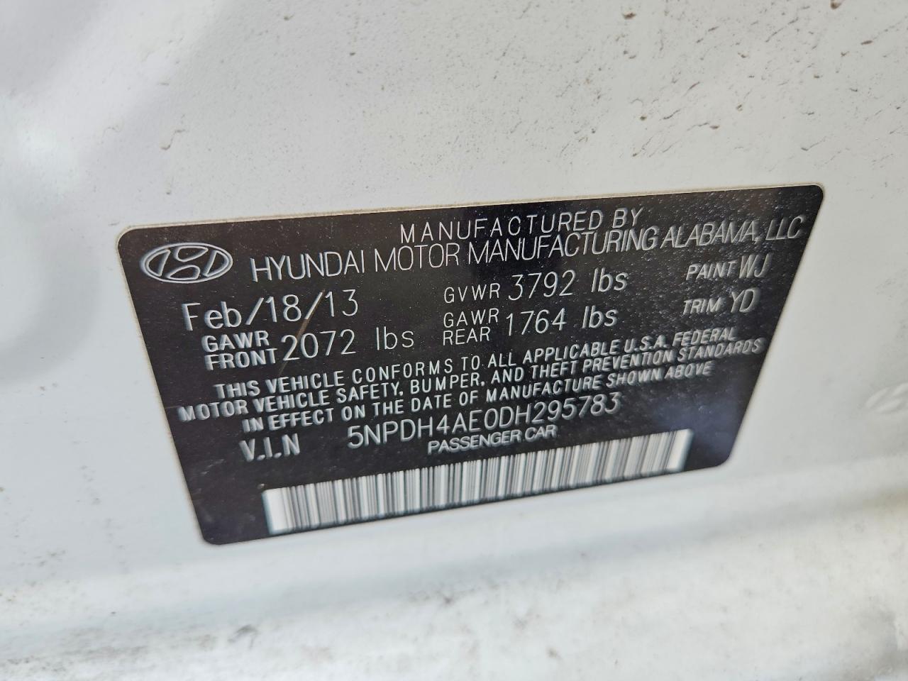 2013 Hyundai Elantra Gls White vin: 5NPDH4AE0DH295783