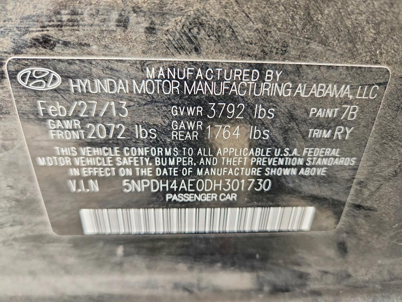2013 Hyundai Elantra Limited Черный vin: 5NPDH4AE0DH301730