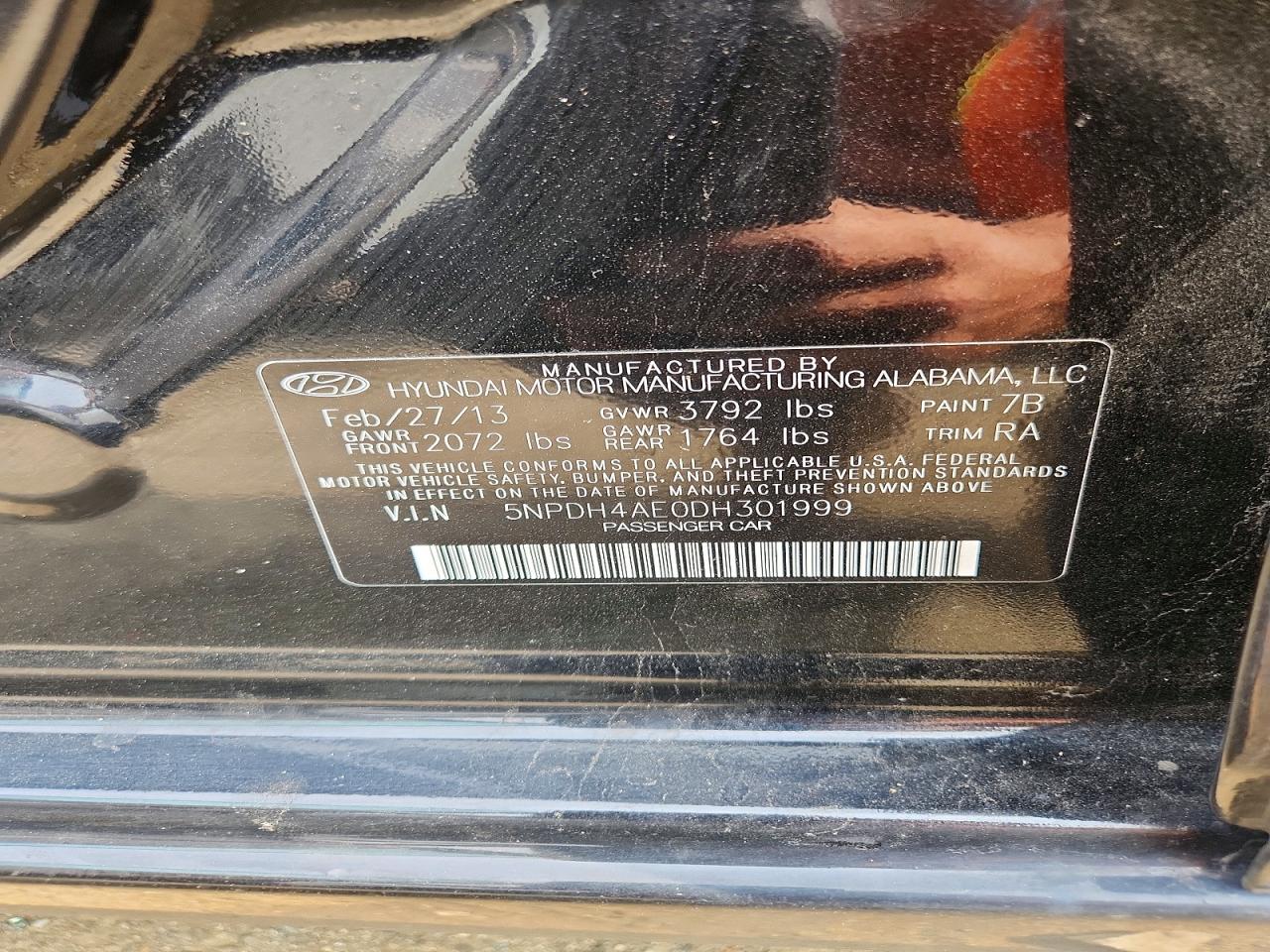 2013 Hyundai Elantra Gls Black vin: 5NPDH4AE0DH301999