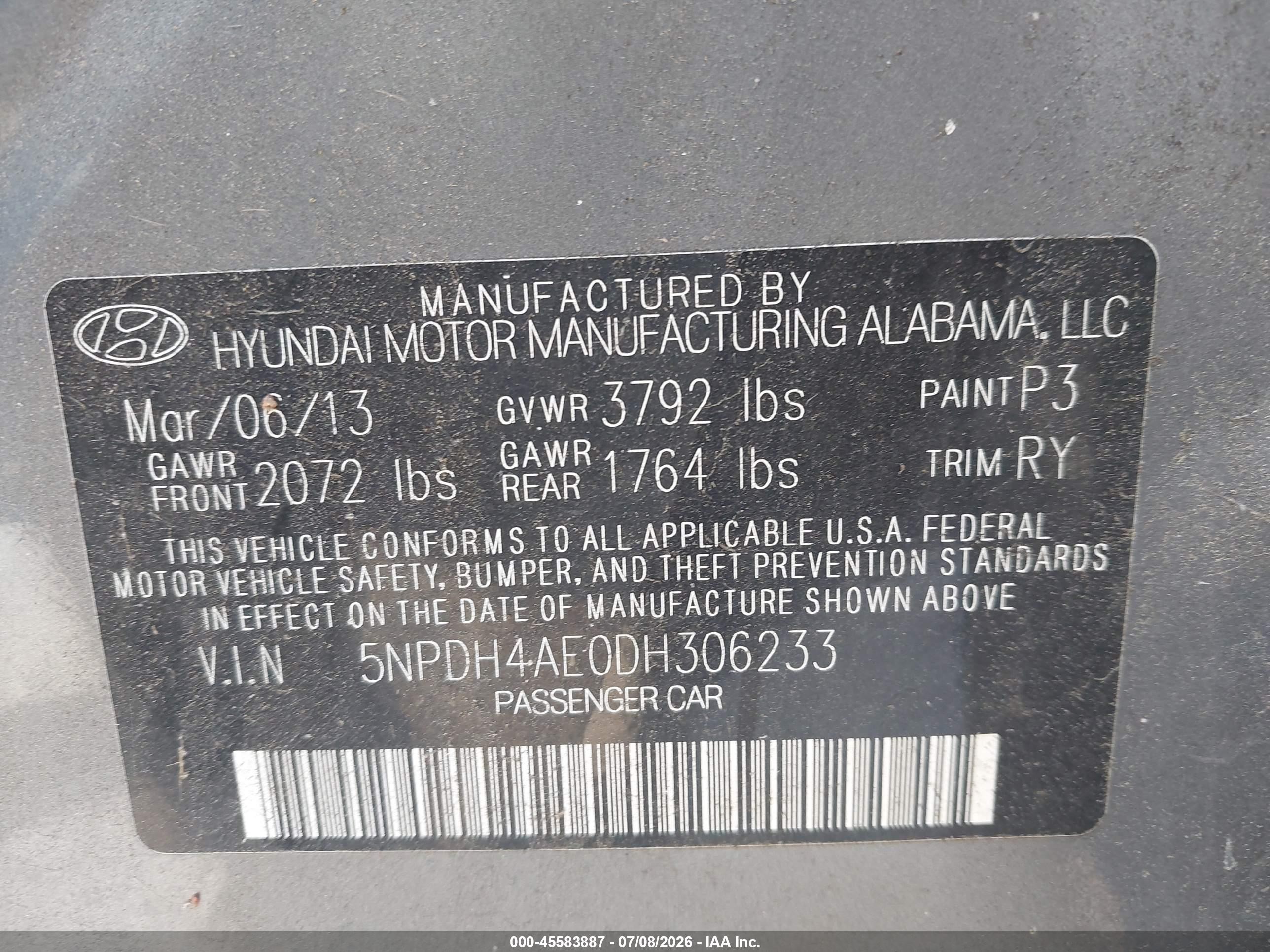 2013 Hyundai Elantra Limited Gray vin: 5NPDH4AE0DH306233