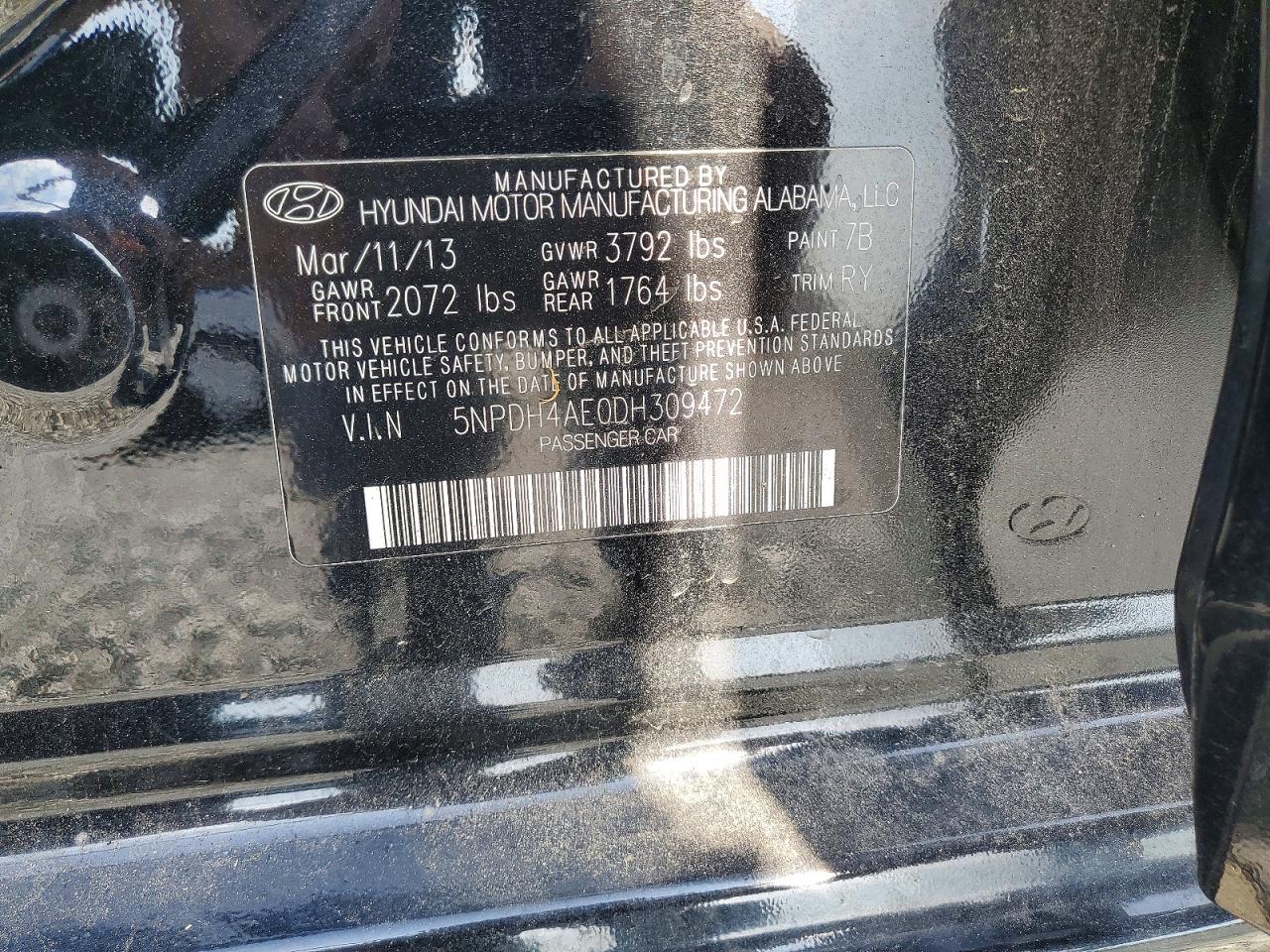 2013 Hyundai Elantra Gls Black vin: 5NPDH4AE0DH309472