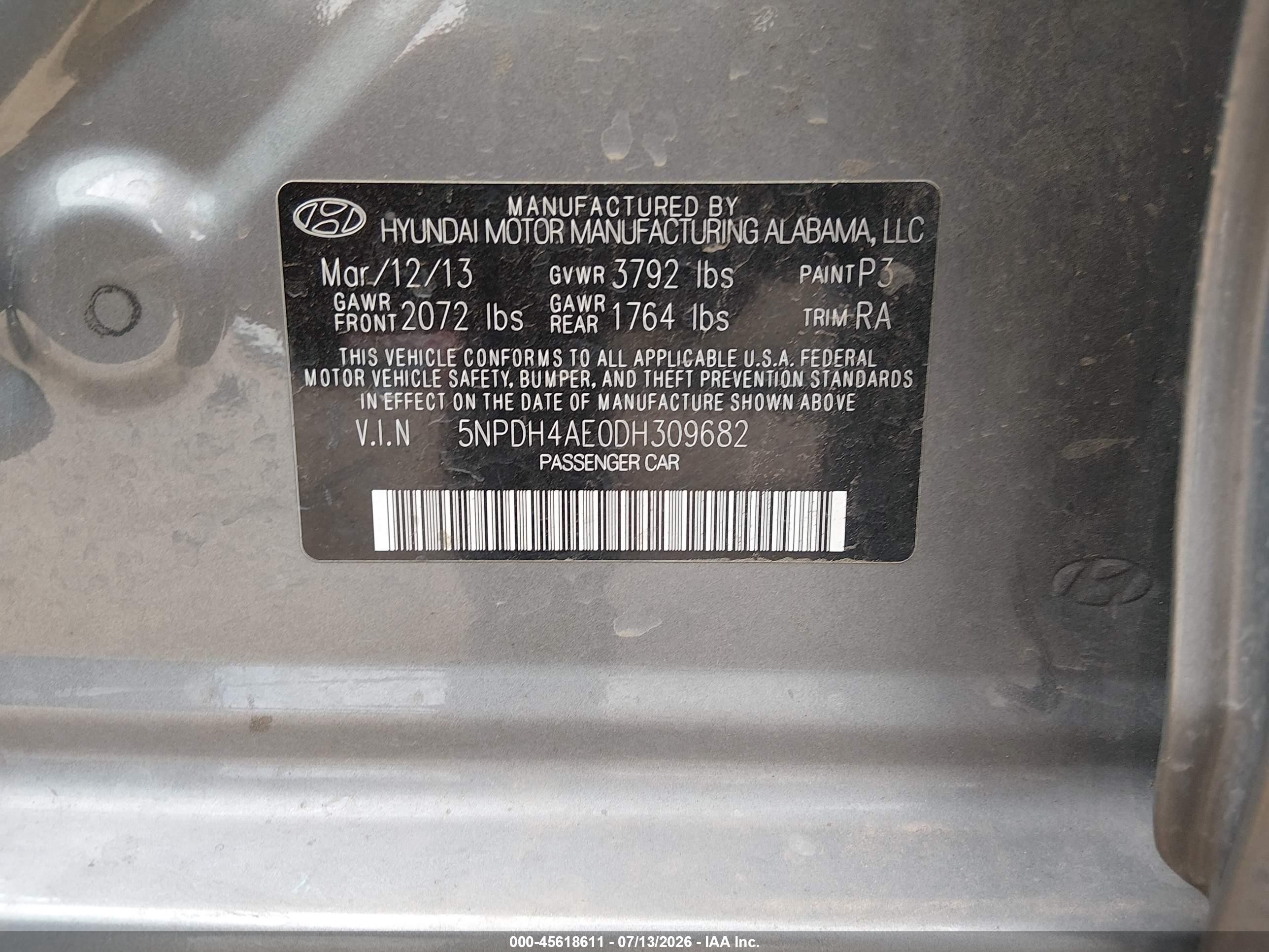 2013 Hyundai Elantra Gls Gray vin: 5NPDH4AE0DH309682