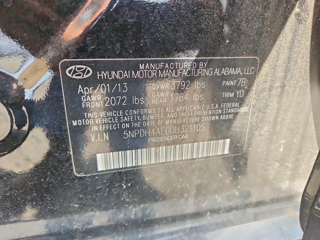 2013 Hyundai Elantra Gls Black vin: 5NPDH4AE0DH321105