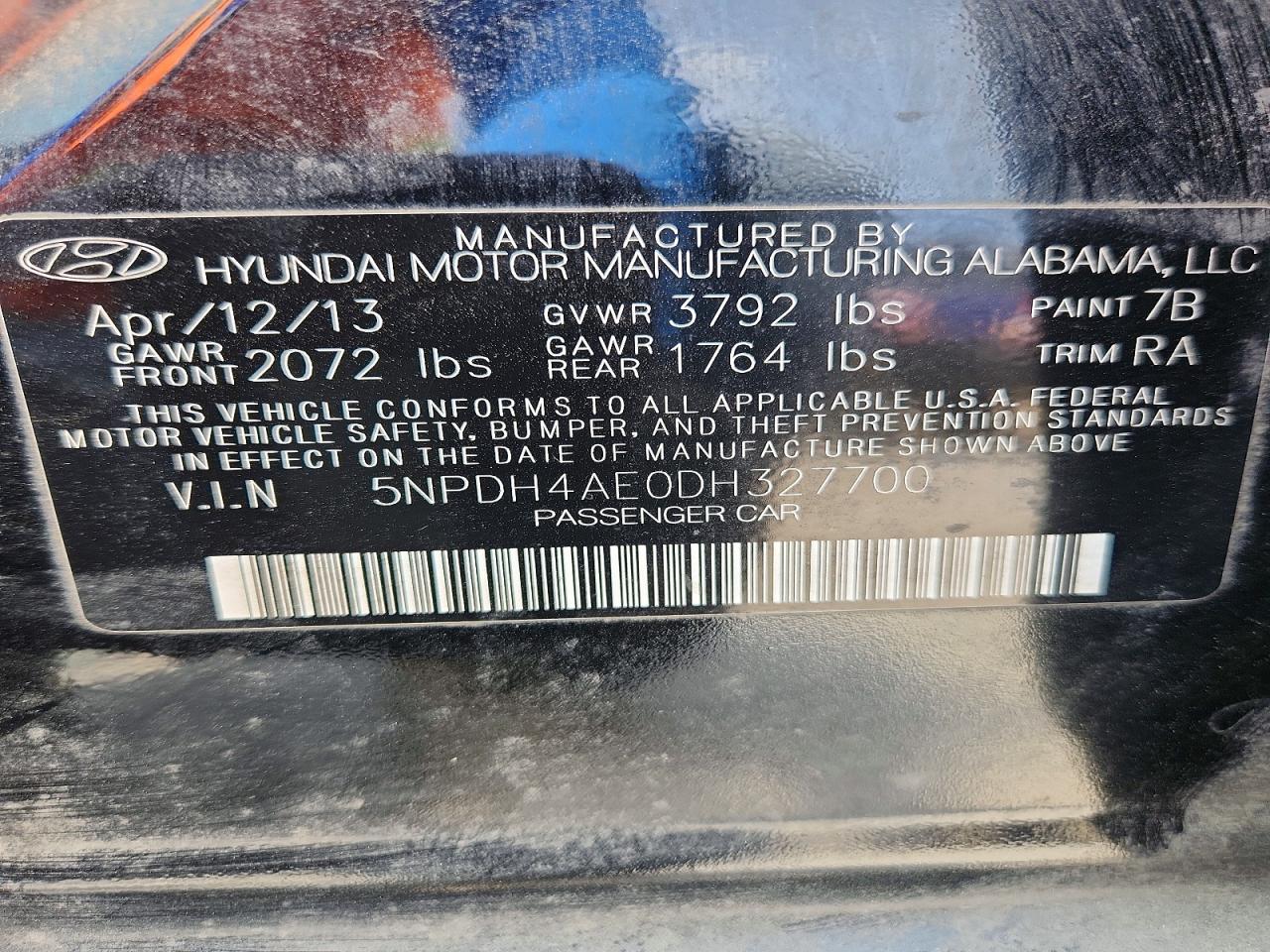 2013 Hyundai Elantra Limited Black vin: 5NPDH4AE0DH327700