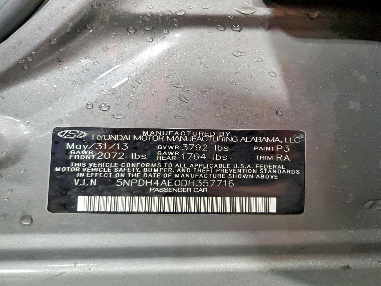 2013 Hyundai Elantra Limited Gray vin: 5NPDH4AE0DH357716