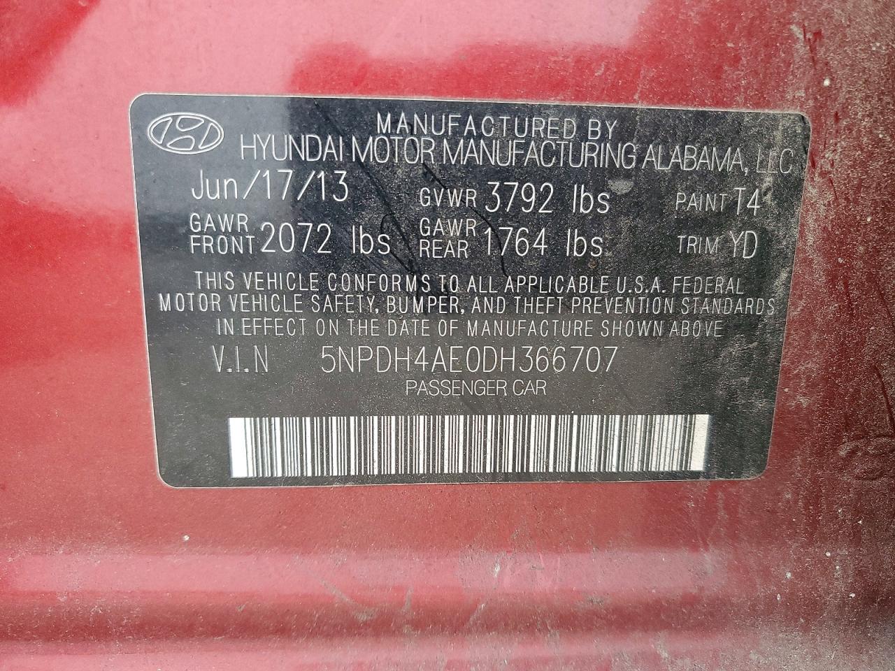 2013 Hyundai Elantra Burgundy vin: 5NPDH4AE0DH366707