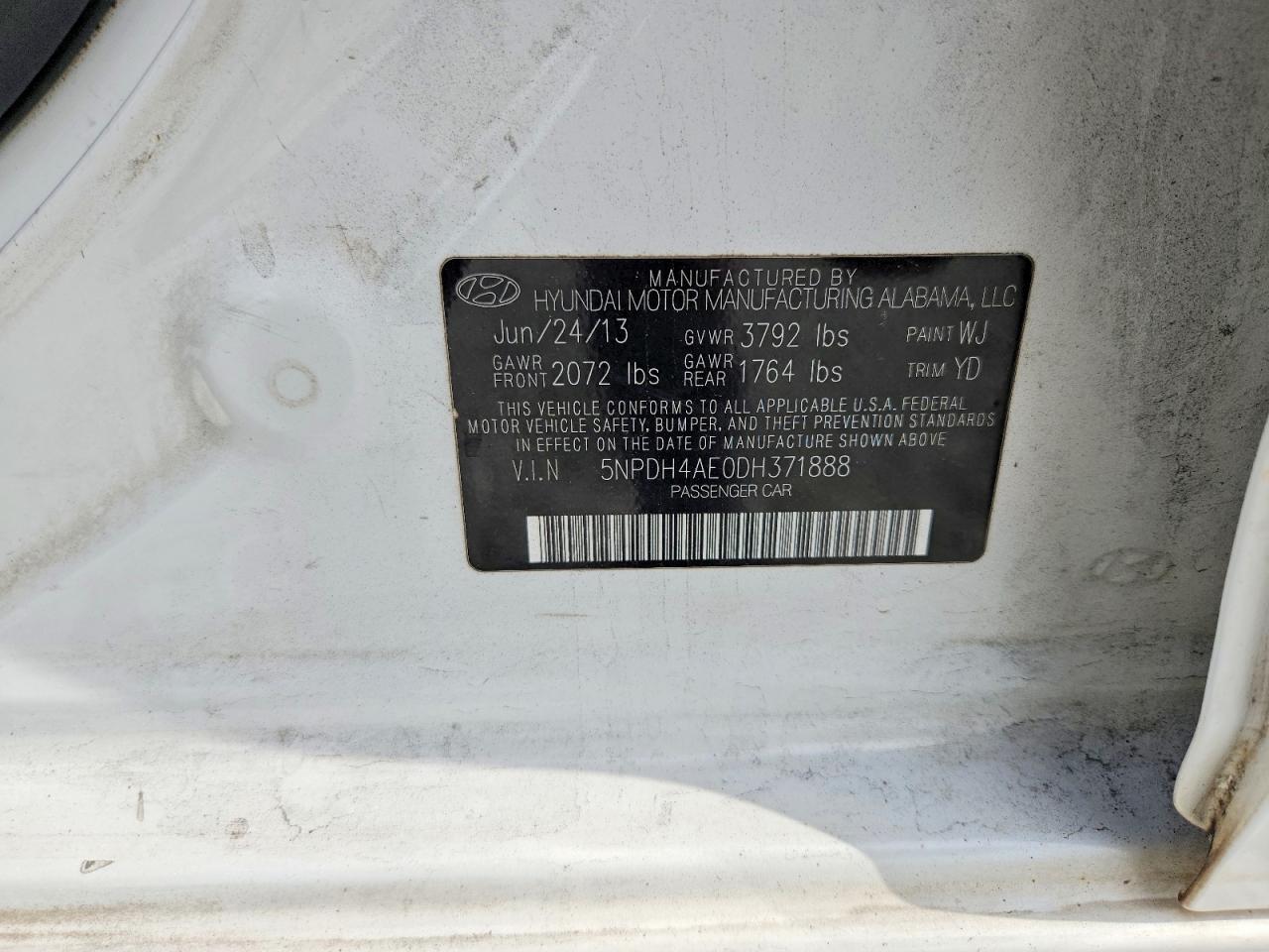 2013 Hyundai Elantra Gls White vin: 5NPDH4AE0DH371888