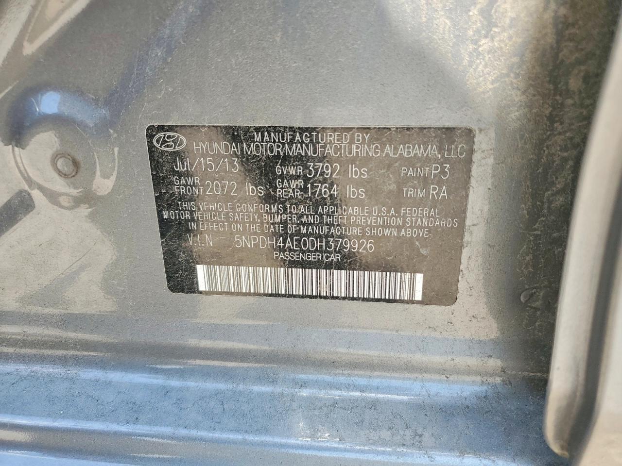 2013 Hyundai Elantra Gls Gray vin: 5NPDH4AE0DH379926
