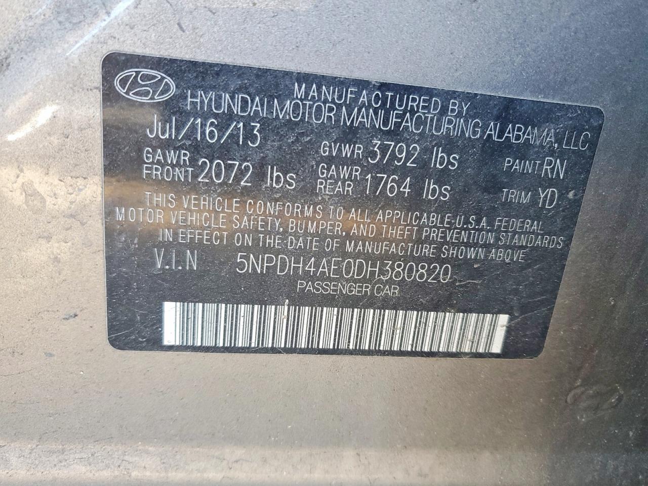 2013 Hyundai Elantra Gls Gray vin: 5NPDH4AE0DH380820