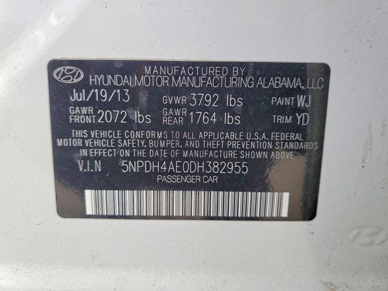 2013 Hyundai Elantra Gls White vin: 5NPDH4AE0DH382955