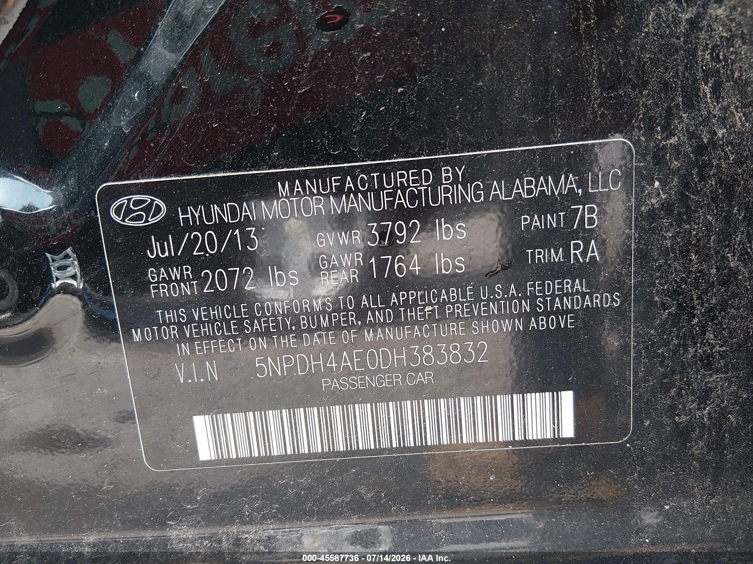 2013 Hyundai Elantra Gls Черный vin: 5NPDH4AE0DH383832