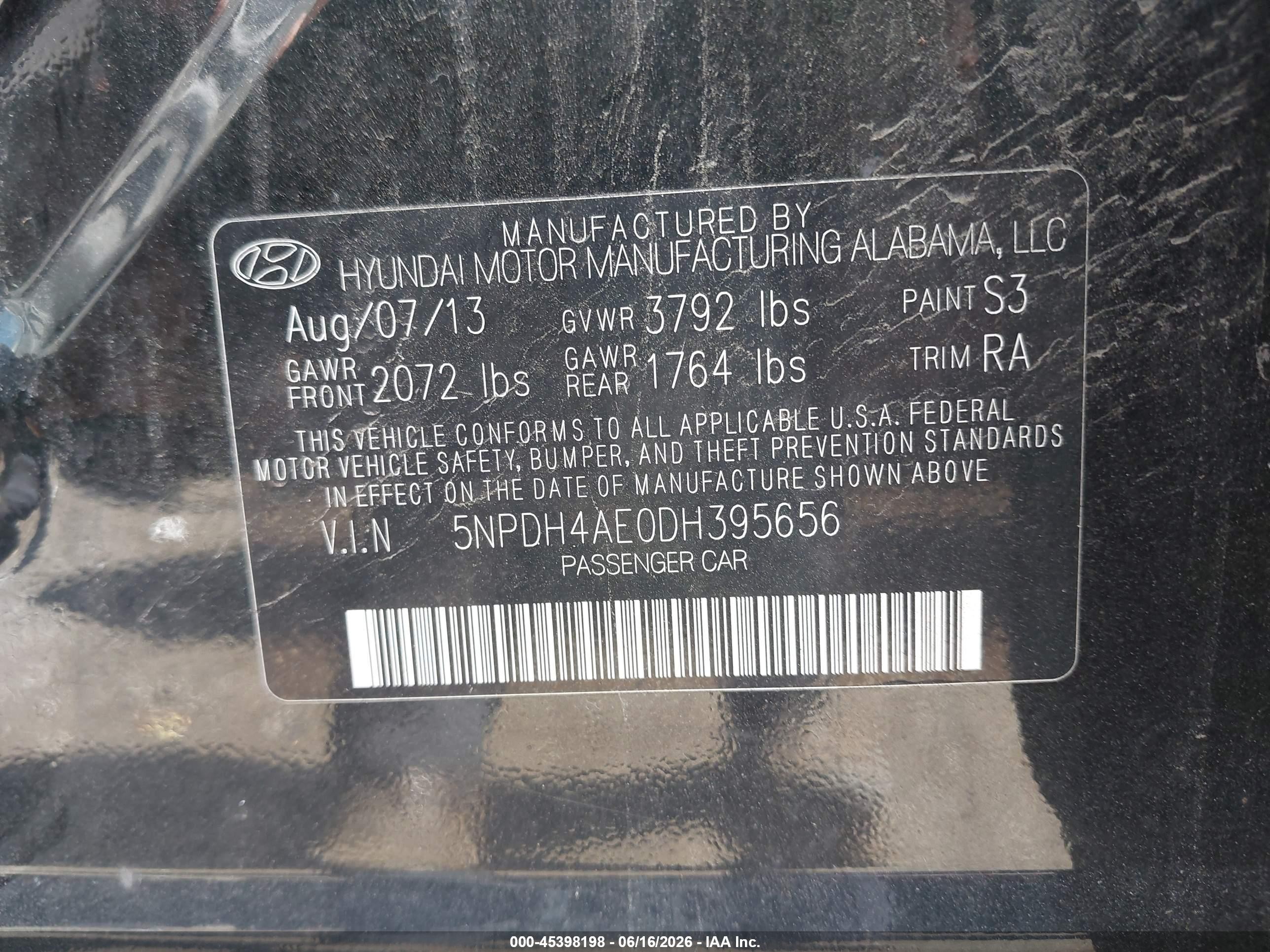 2013 Hyundai Elantra Gls Black vin: 5NPDH4AE0DH395656