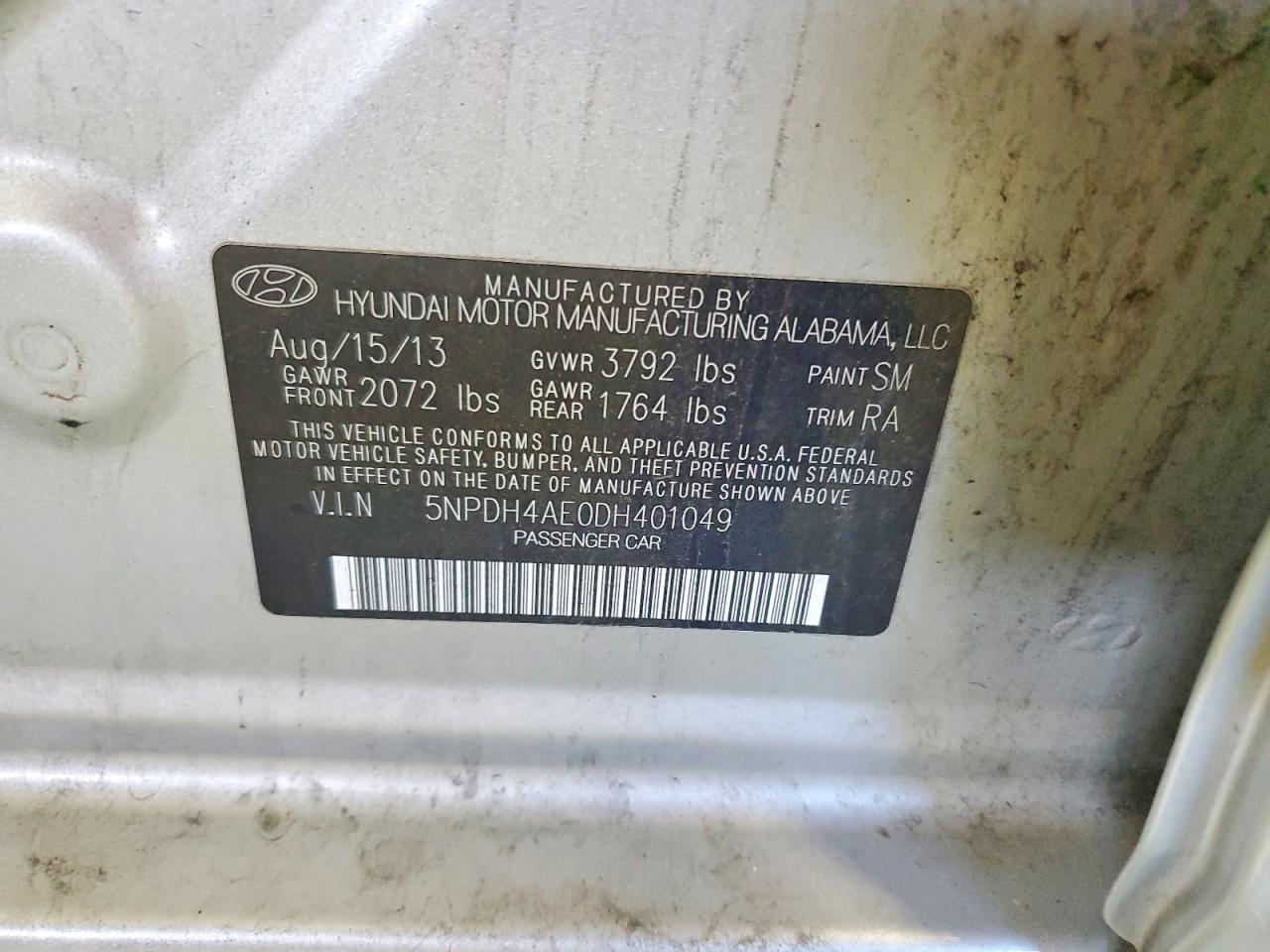 2013 Hyundai Elantra Silver vin: 5NPDH4AE0DH401049