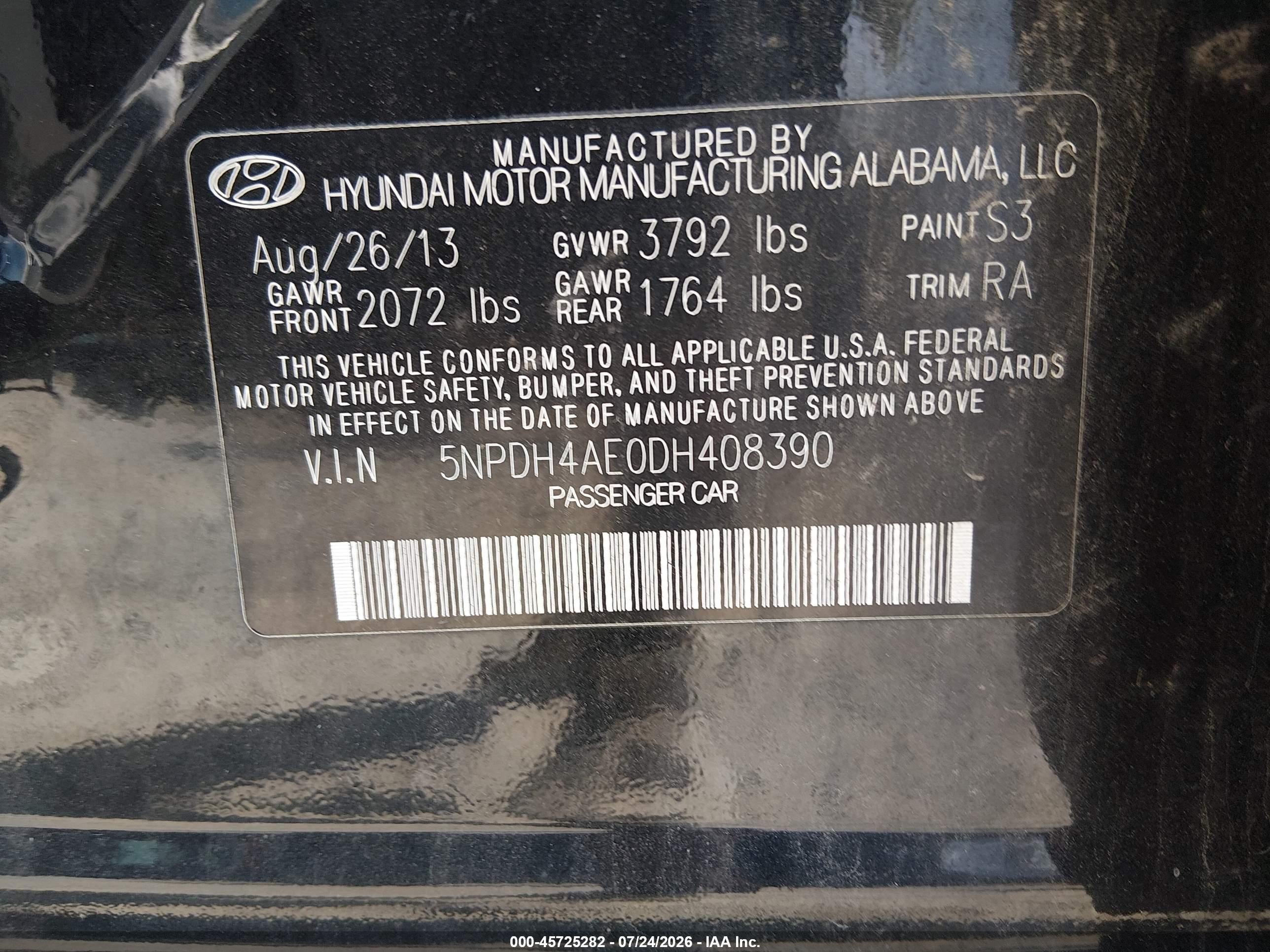 2013 Hyundai Elantra Gls Black vin: 5NPDH4AE0DH408390