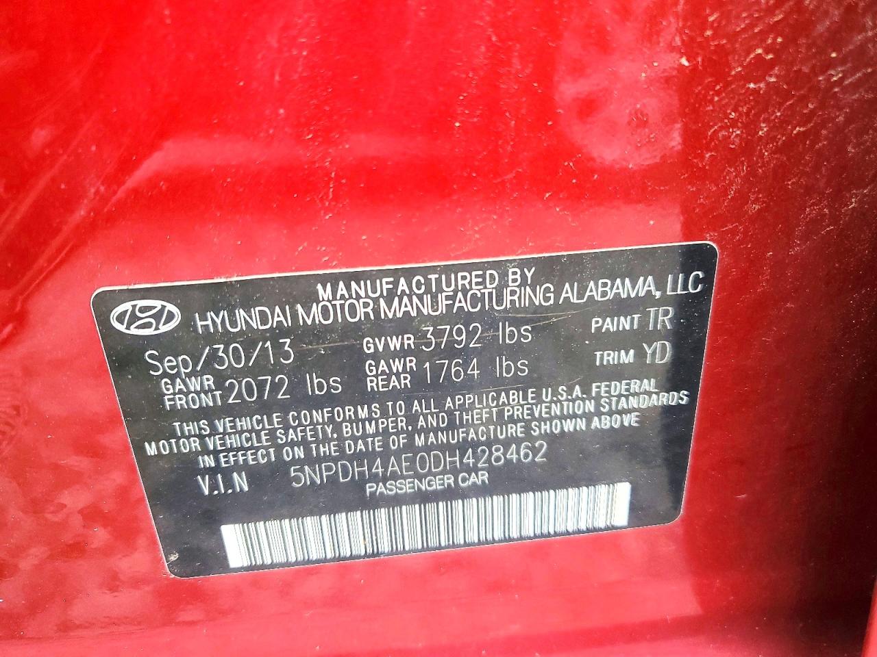 2013 Hyundai Elantra Gls Red vin: 5NPDH4AE0DH428462