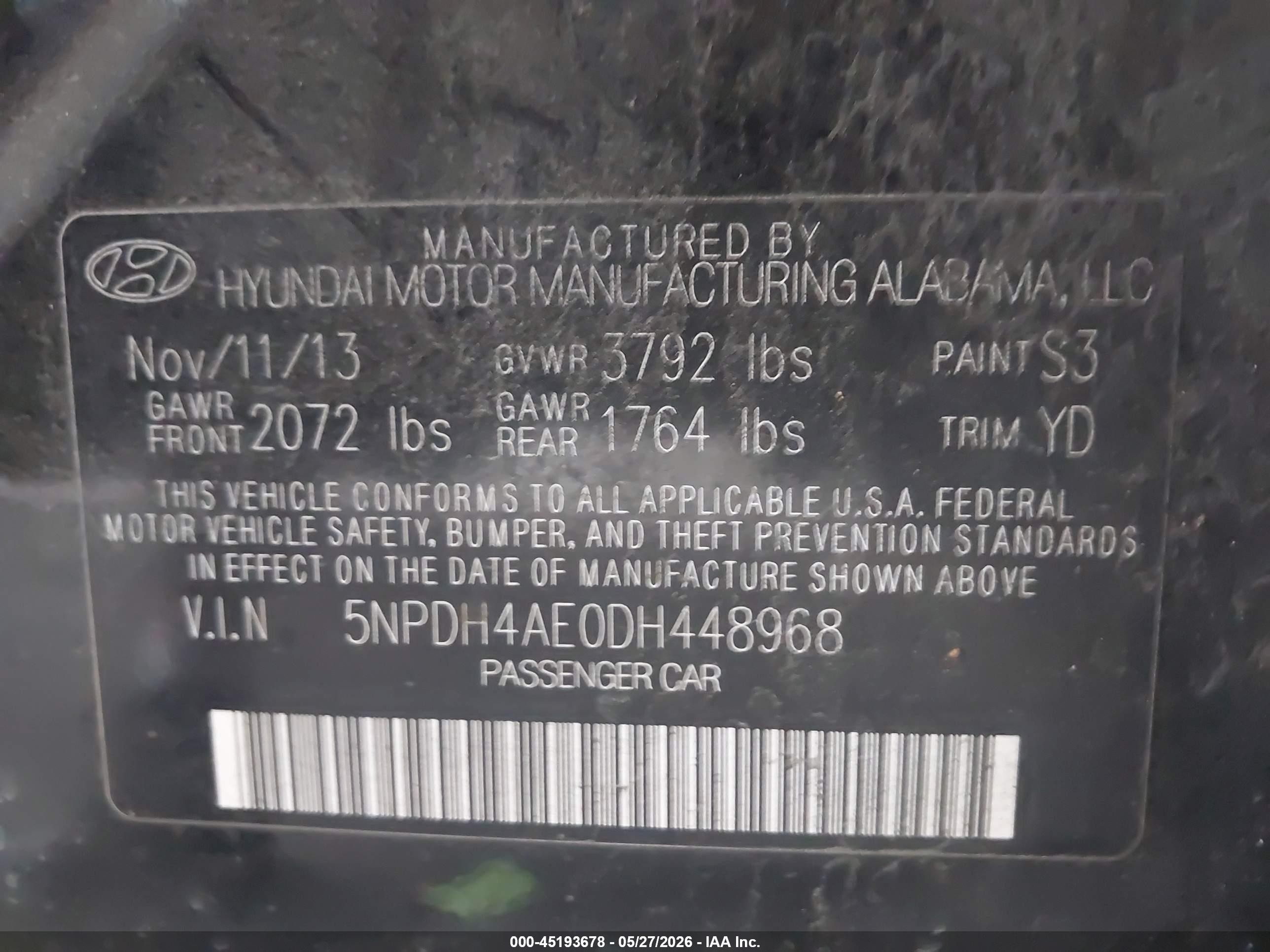 2013 Hyundai Elantra Gls Black vin: 5NPDH4AE0DH448968